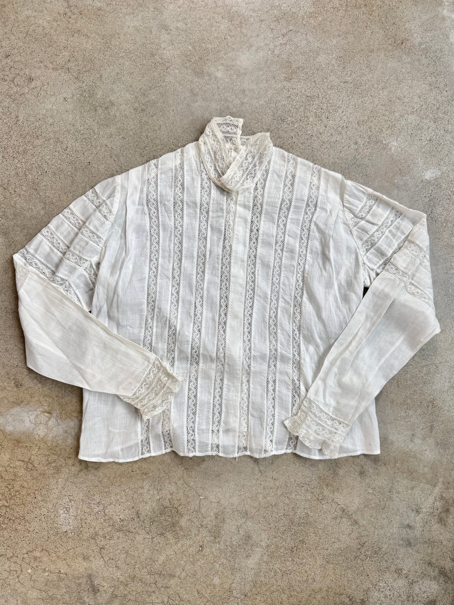 Antique 1900s Edwardian White Lace High-Neck Blouse | XS/S