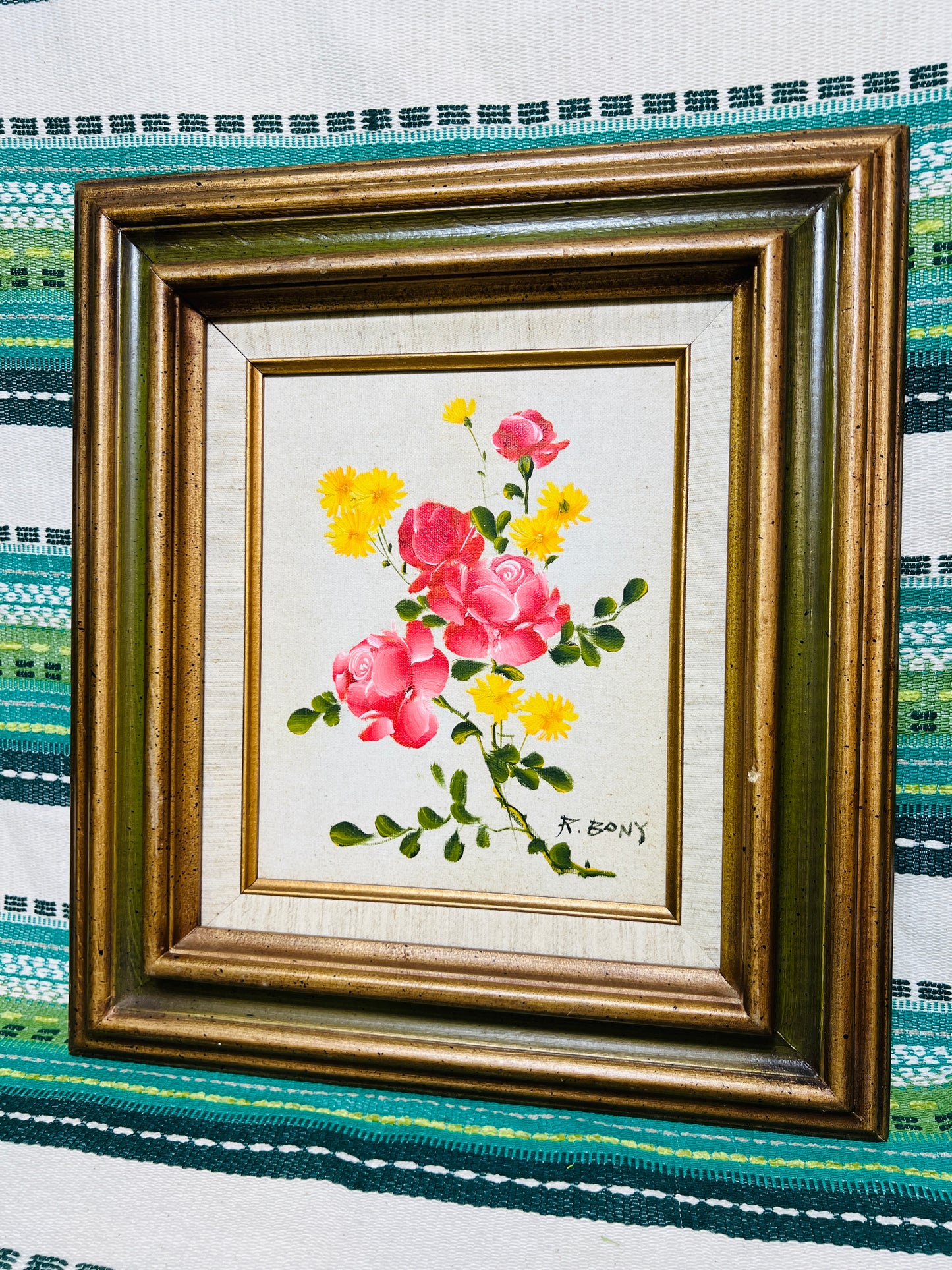 Vintage 1960s Floral Canvas Framed Oil Painting