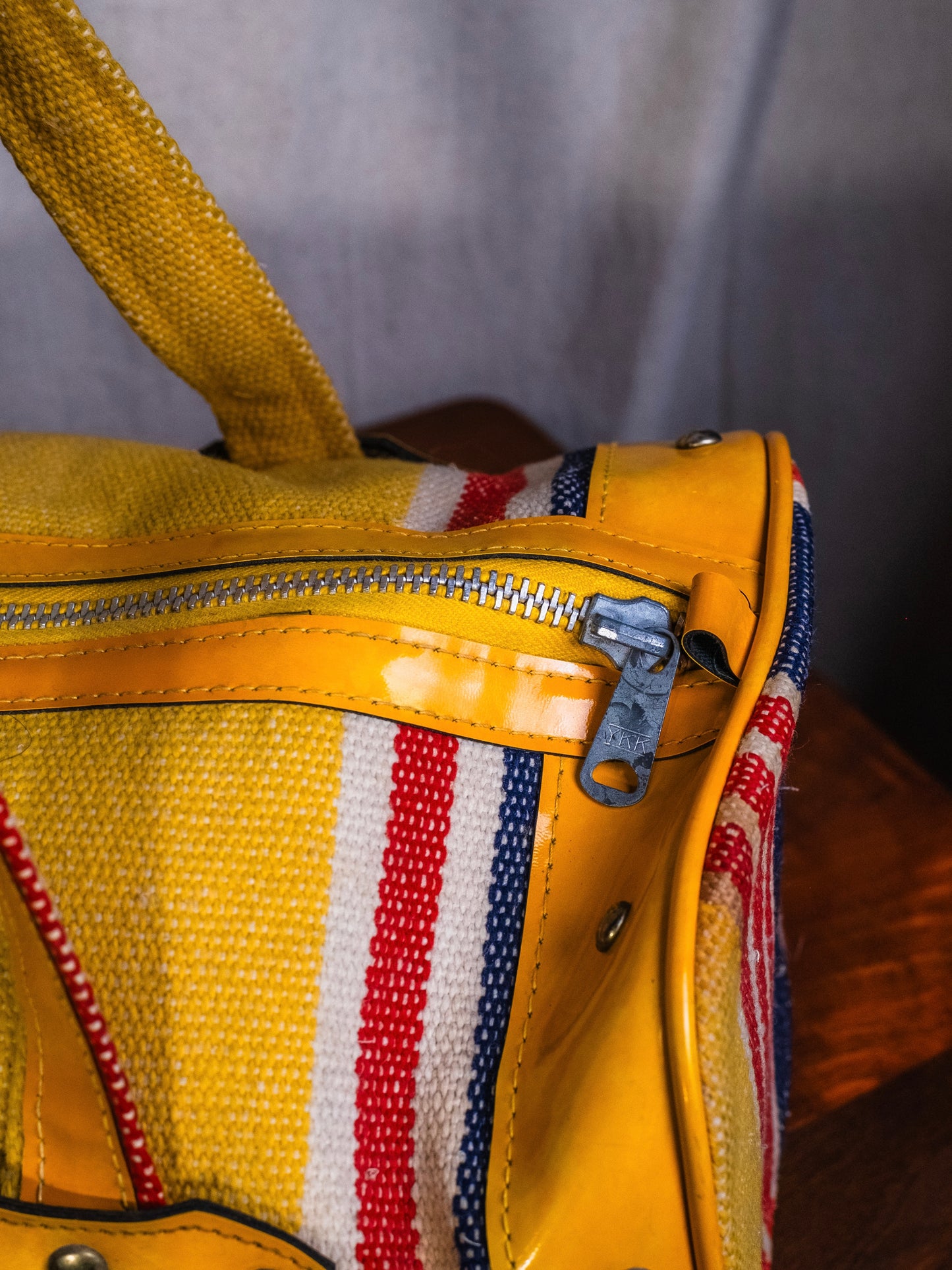 Vintage 1960s/70s Yellow & Red Striped Woven Duffel Bag