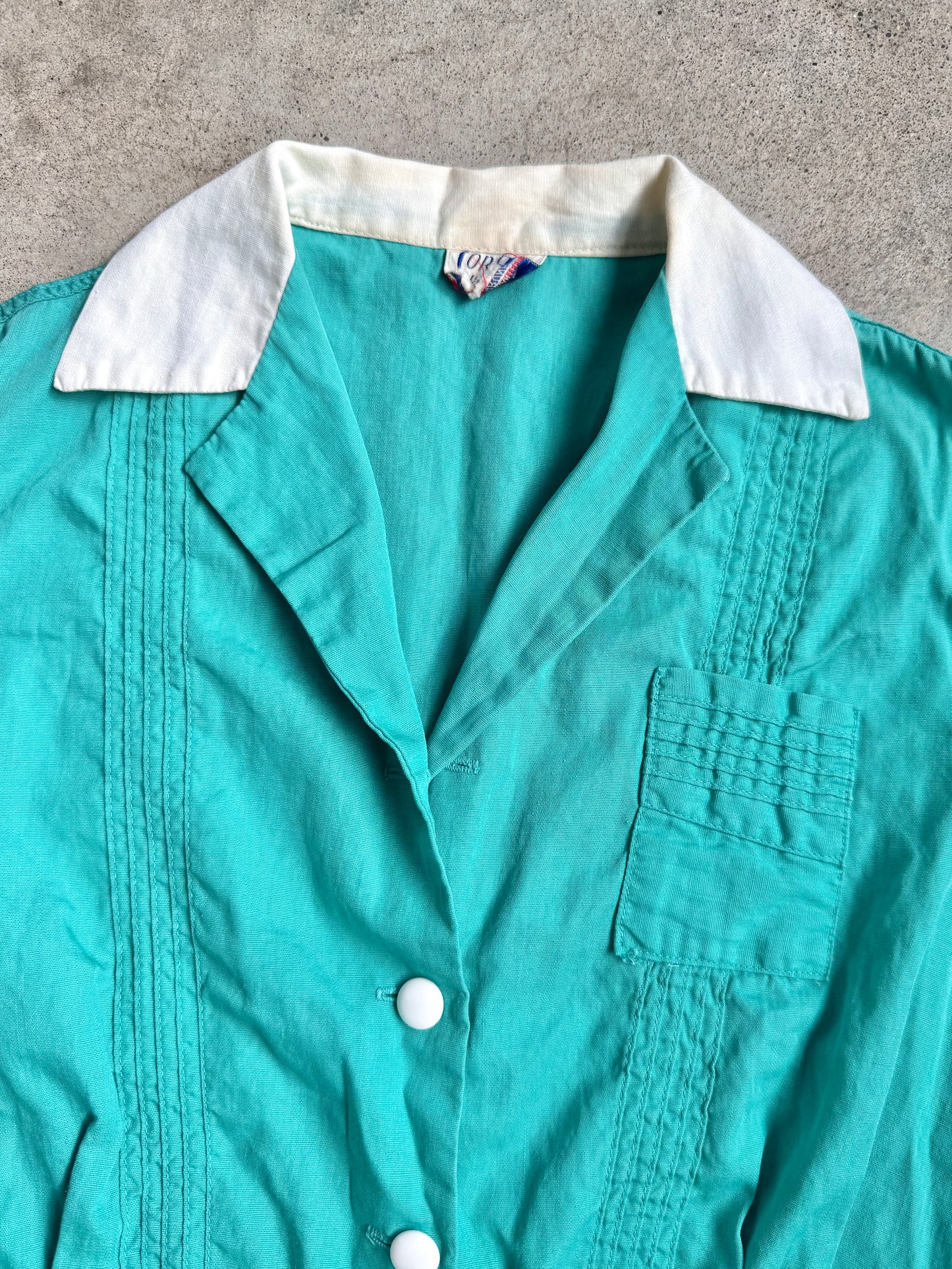 Vintage 1940s Teal & White Corliss Uniform Dress | XS