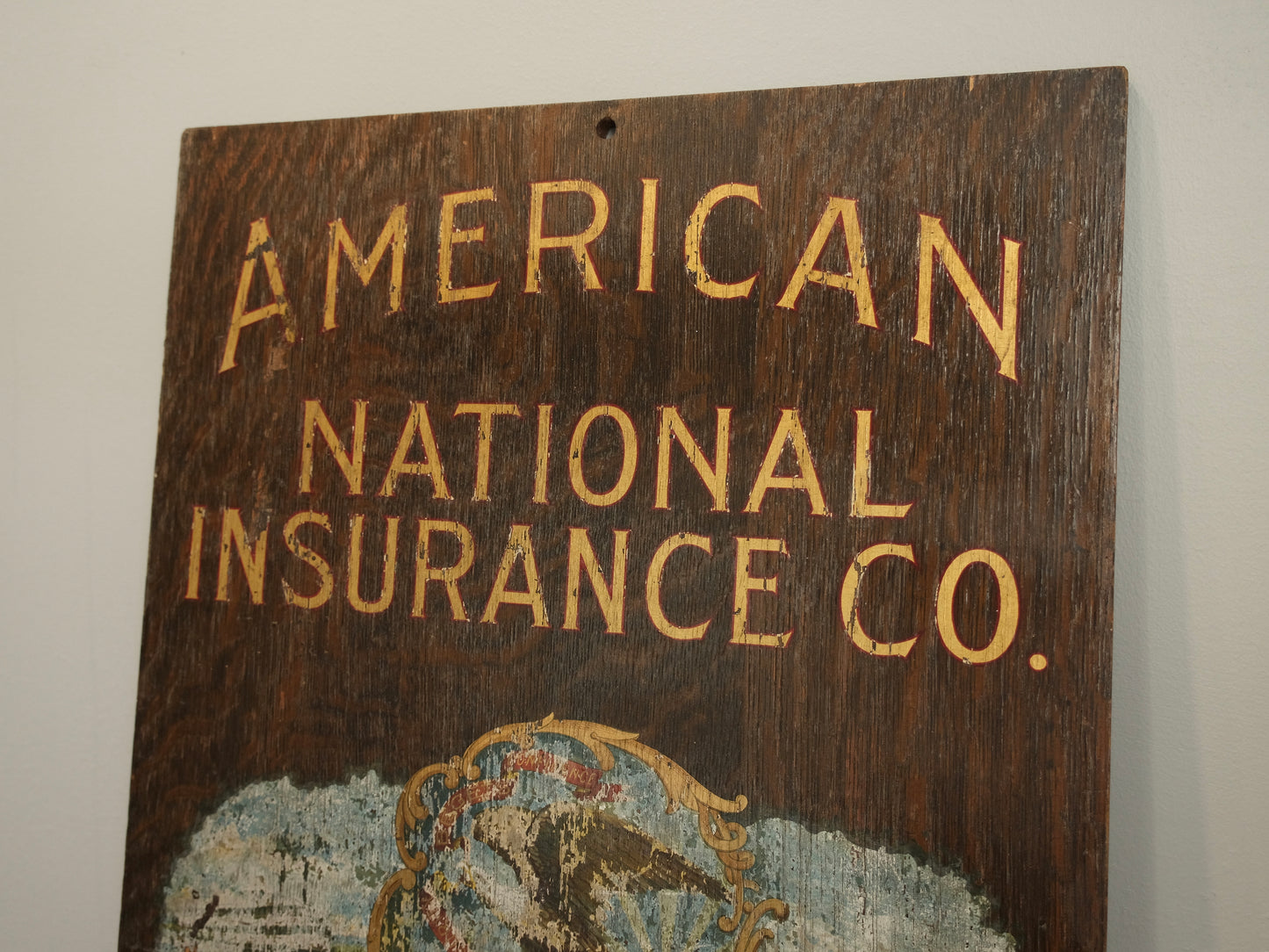 Vintage American National Insurance Co. Wood Advertisement Sign