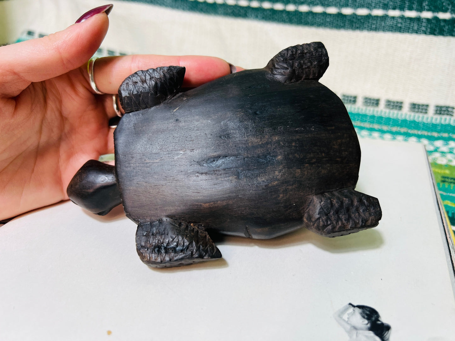 Vintage Solid Wood Hand Carved Turtle