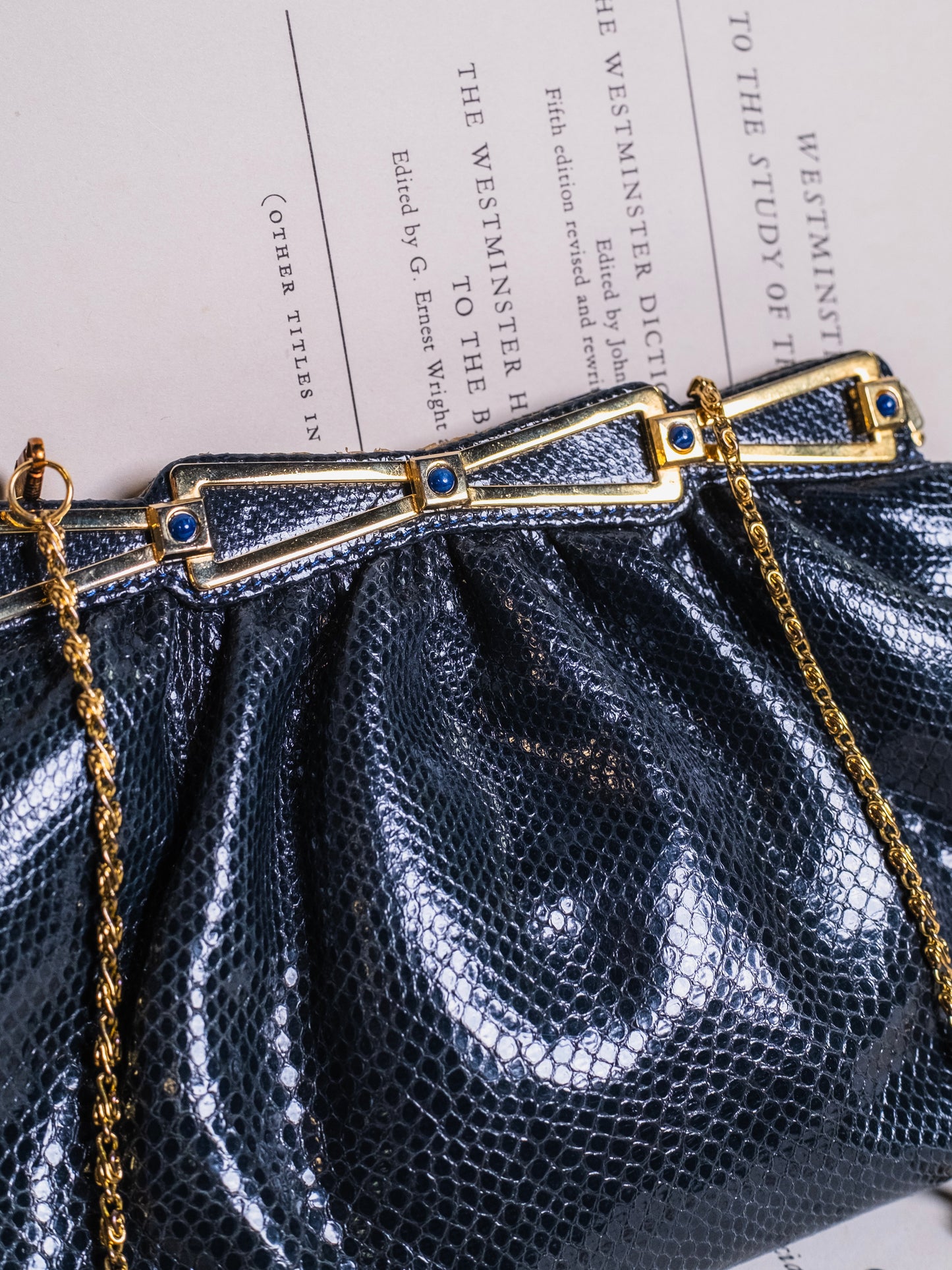 Vintage 1980s Ashneil Navy & Gold Accent Clutch Evening Bag