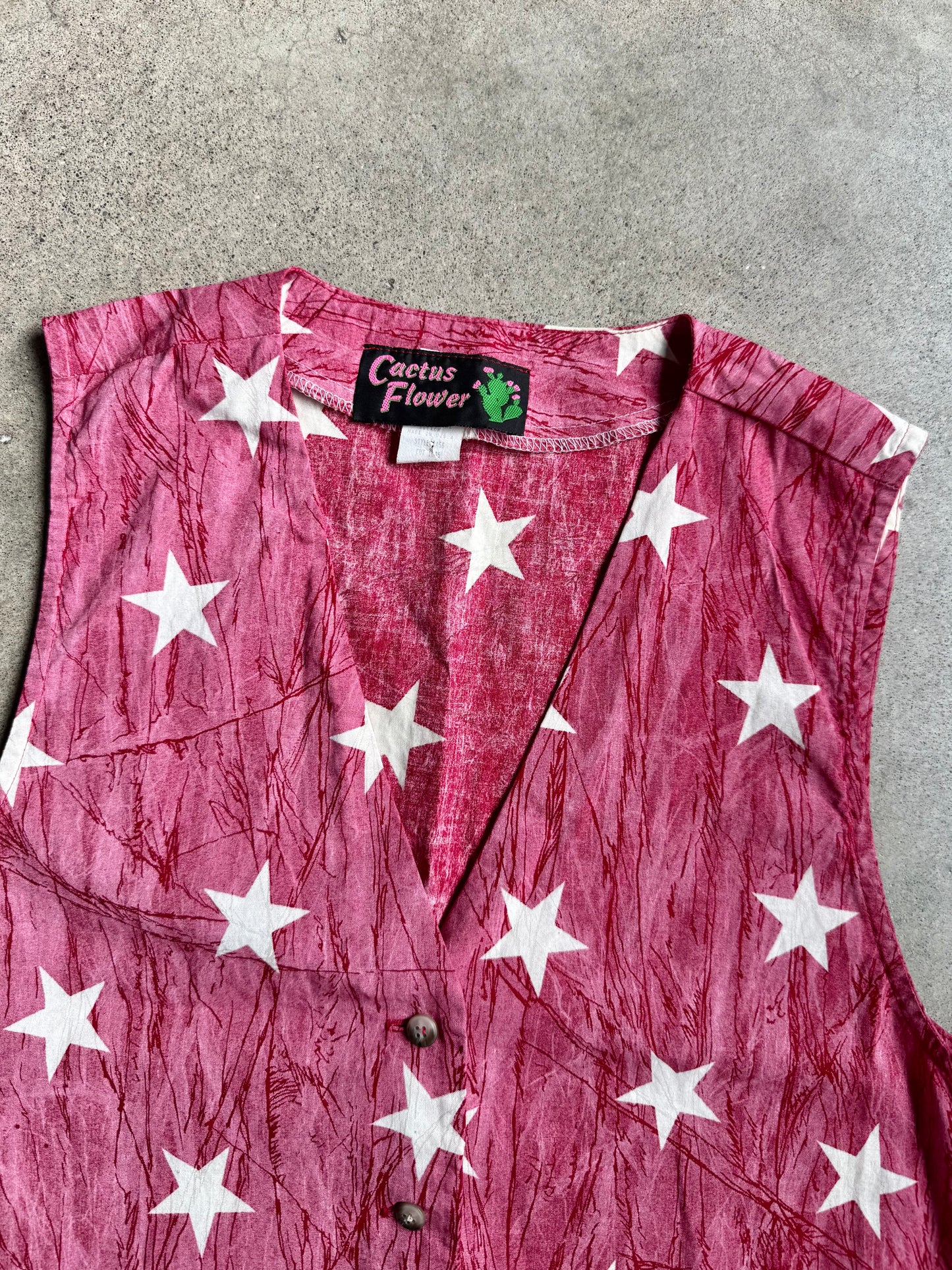 Vintage Cactus Flower Red & White Star Pattern Two-Piece Set