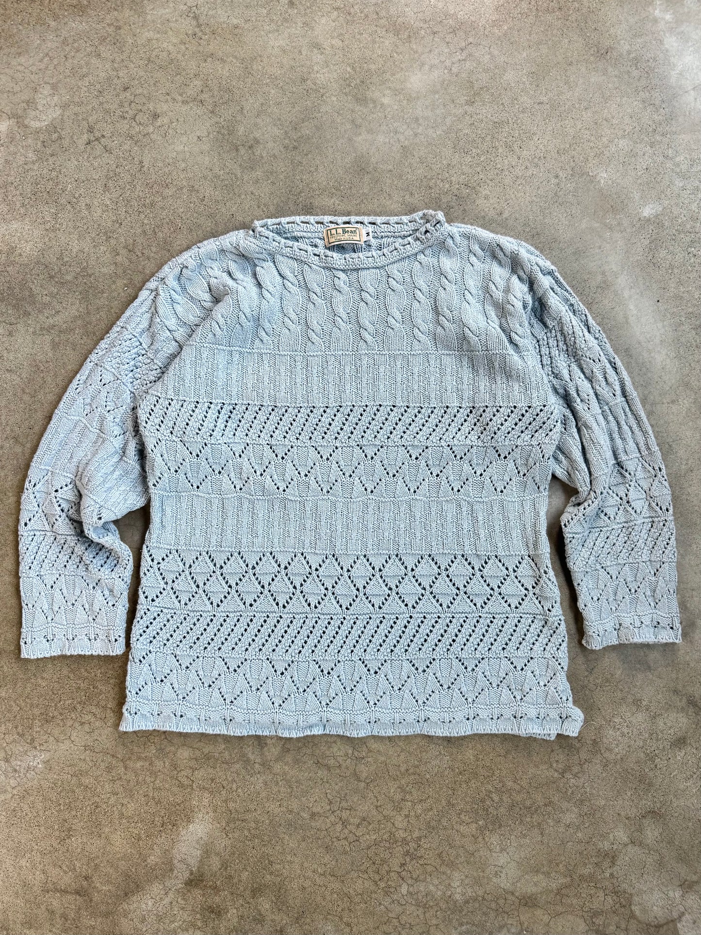 Vintage 1980s L.L. Bean Baby Blue Cotton Knit Sweater | Medium