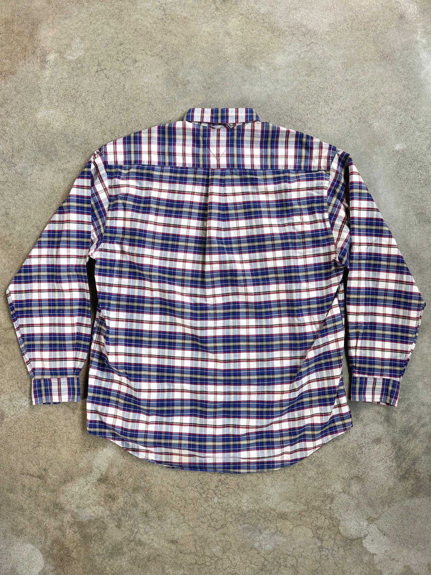 Vintage 1990s Tommy Hilfiger Blue & Red Plaid Cotton Button-Down Shirt | XL