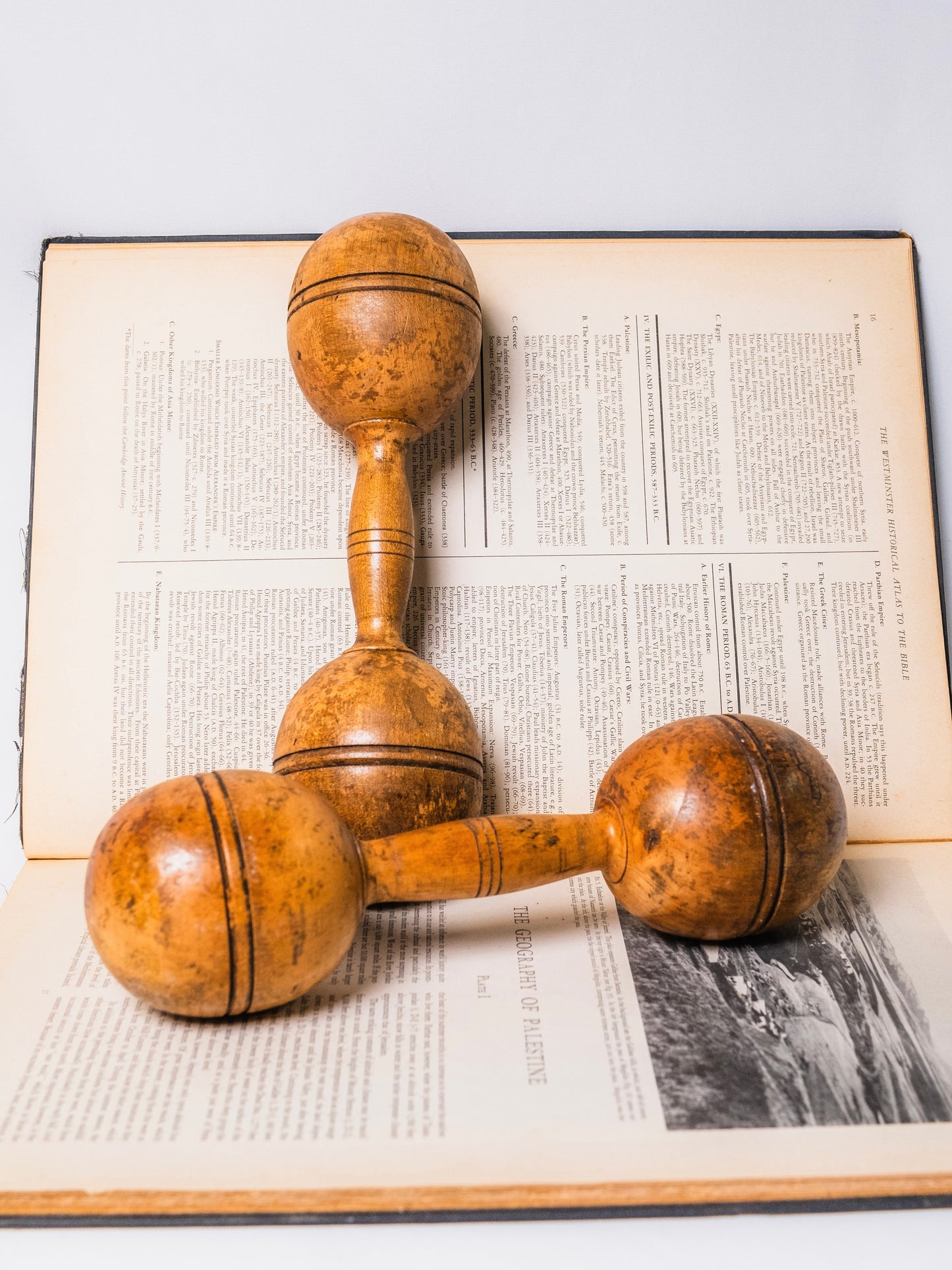Antique Wooden Dumbbells | Set of 2