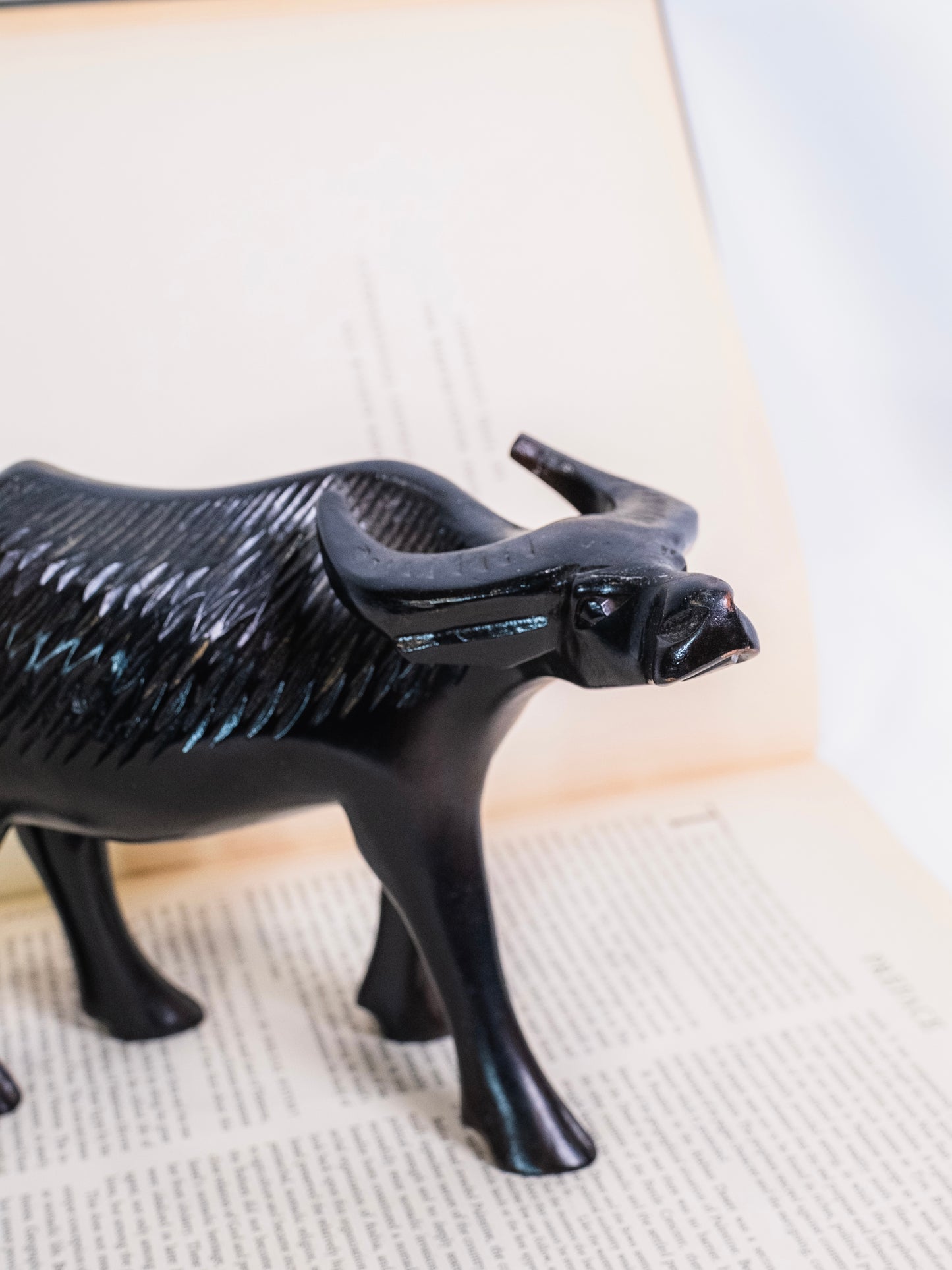 Vintage 1950s Wood-Carved Water Buffalo