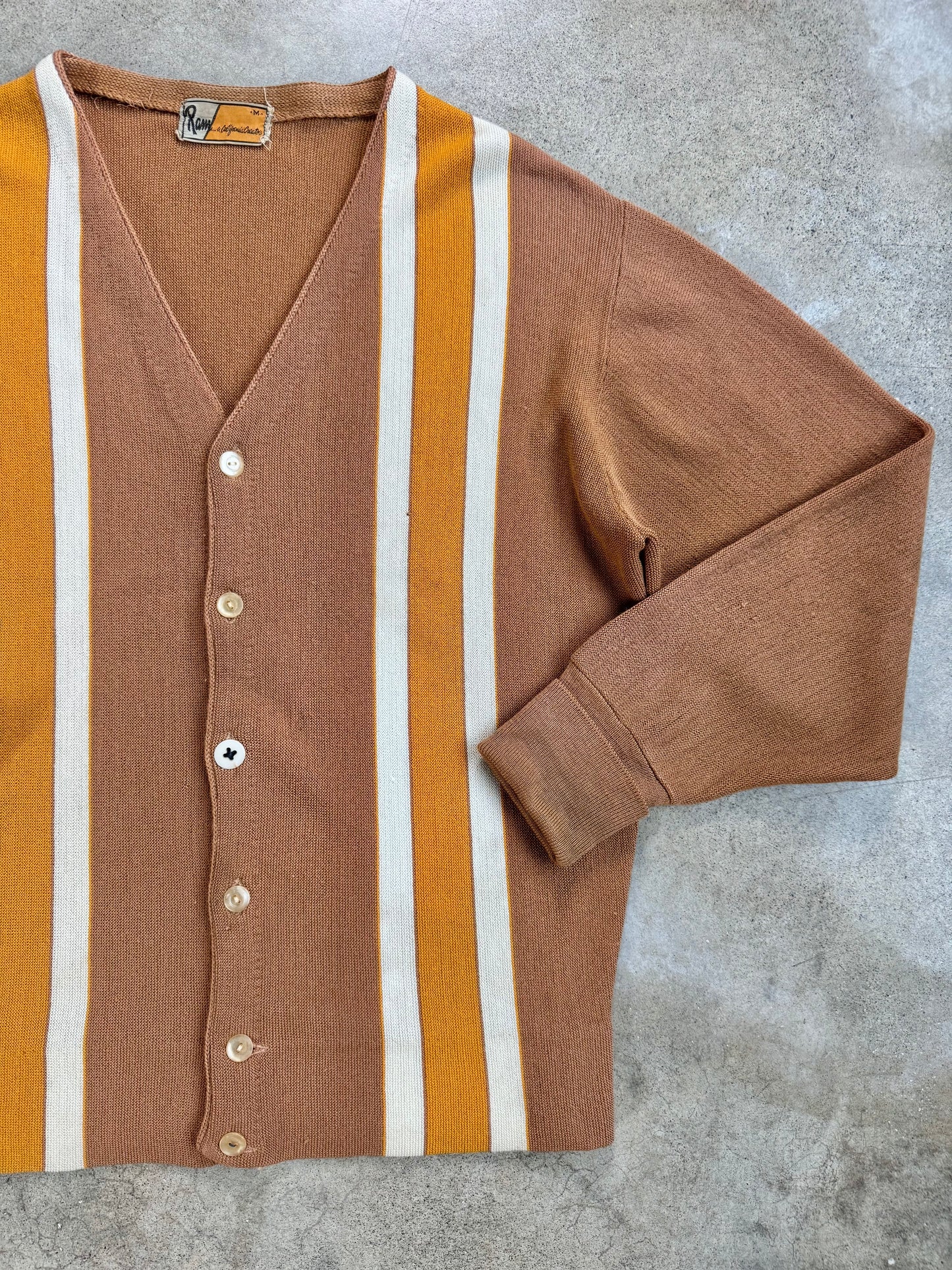 Vintage 1960s Ram California Creator Brown & Orange Striped Cardigan | Medium