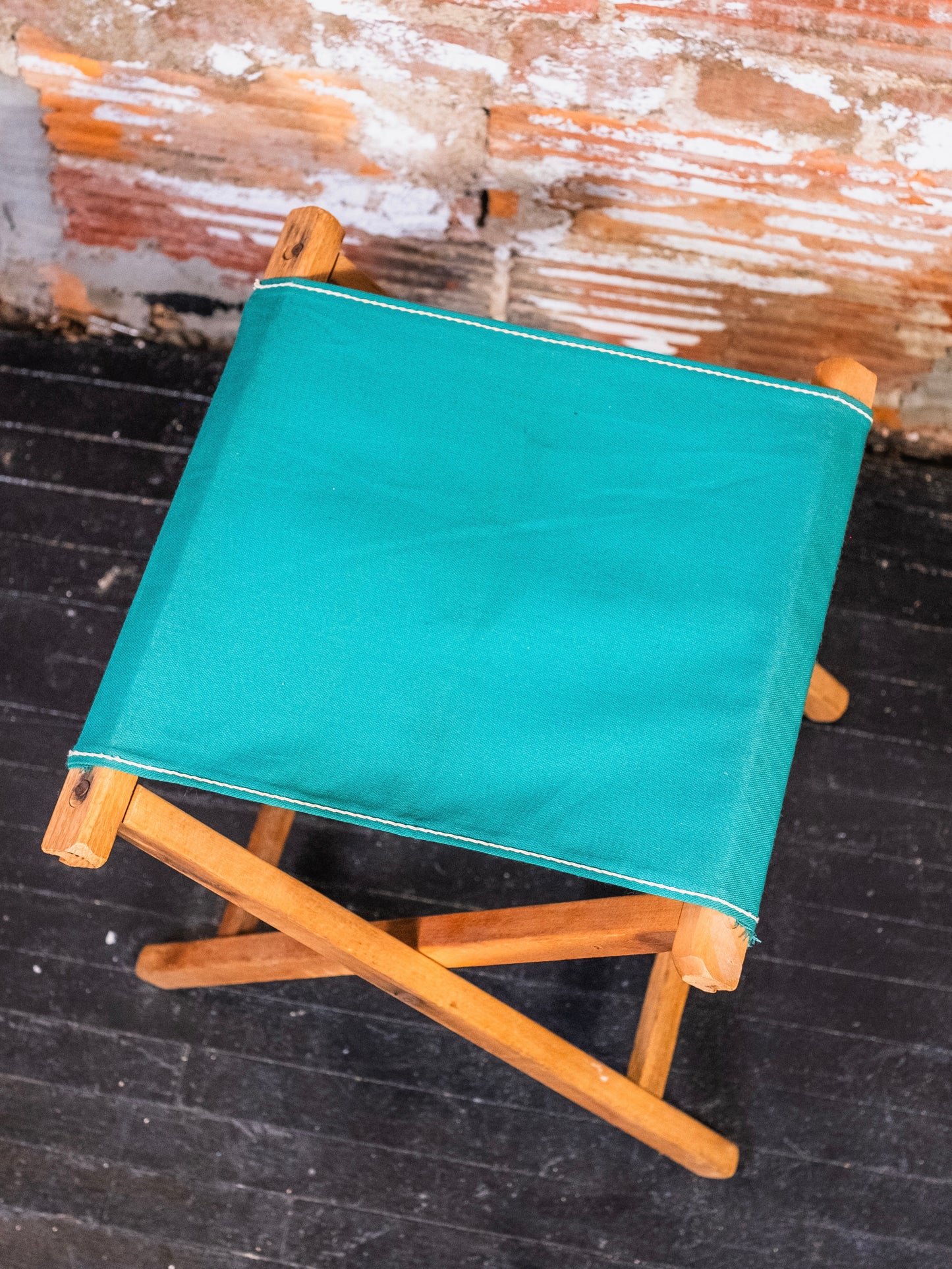 Vintage Green Canvas & Wood Folding Camp Stool
