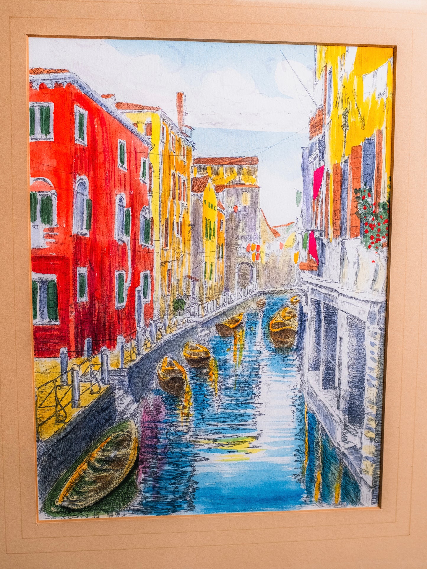 Framed & Signed Bela Sziklay Venice Canal Original Hand-Painted Etching