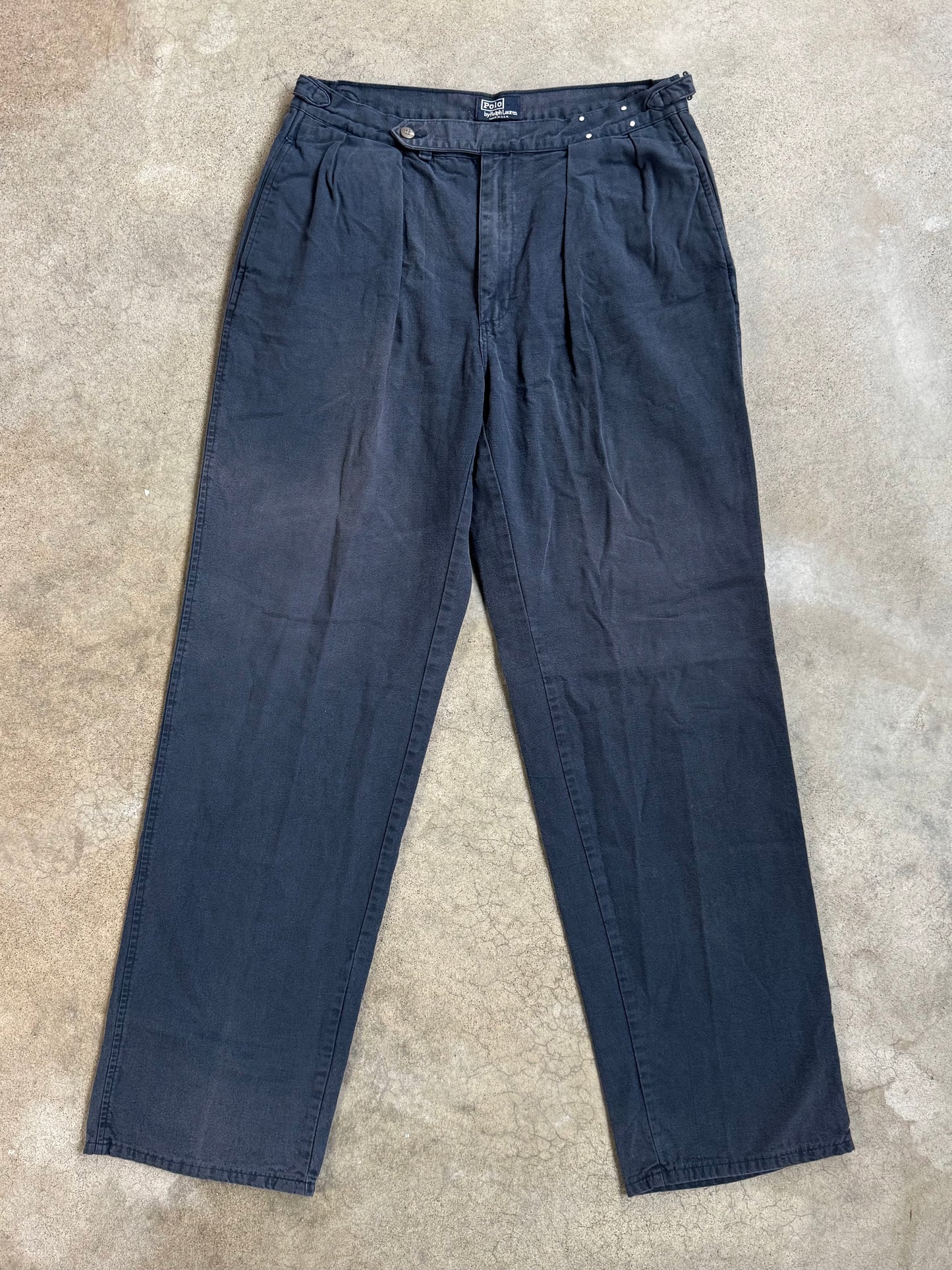 Vintage 1990s Polo Ralph Lauren Navy Cotton Pleated Trousers | Waist 34”