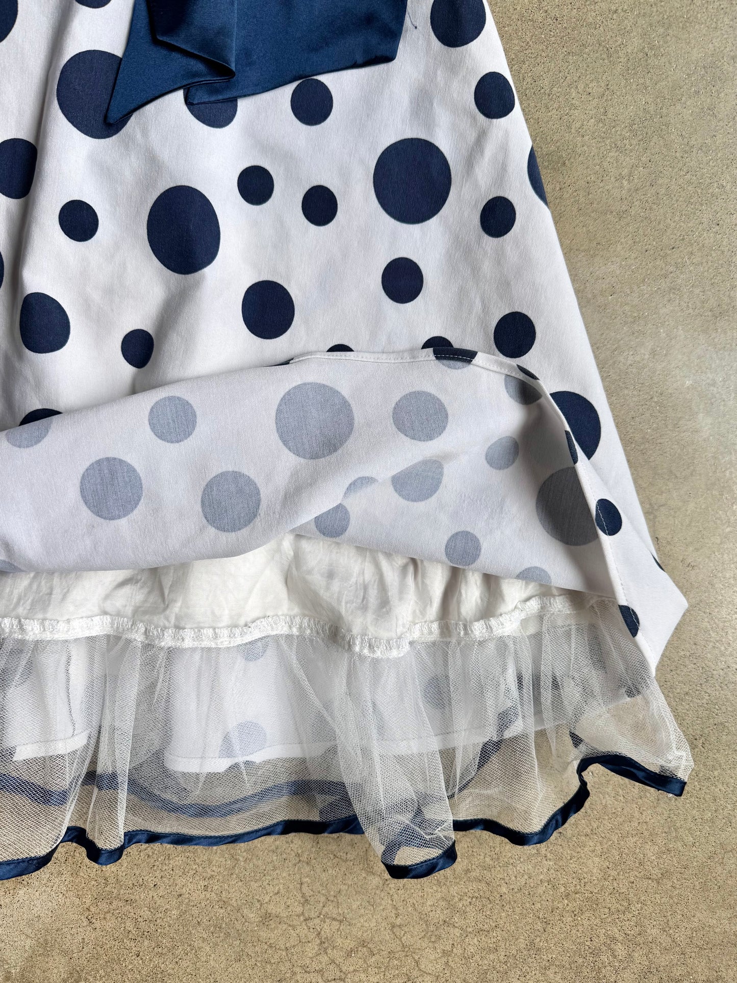 2000s B. Darlin White & Blue Polka Dot Strapless Dress | S/M