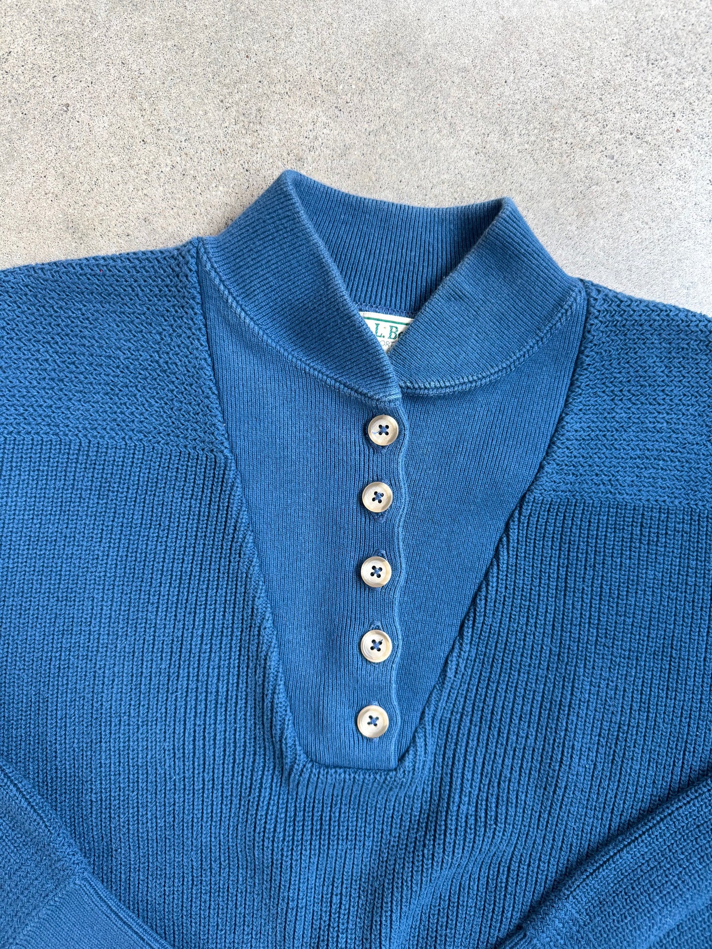 Vintage 1990s L.L Bean Blue Cotton Henley Fisherman Sweater | Small