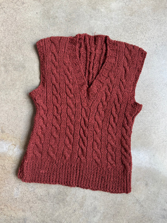 Vintage 1970s Handmade Rust Red Cableknit Sweater Vest | Small