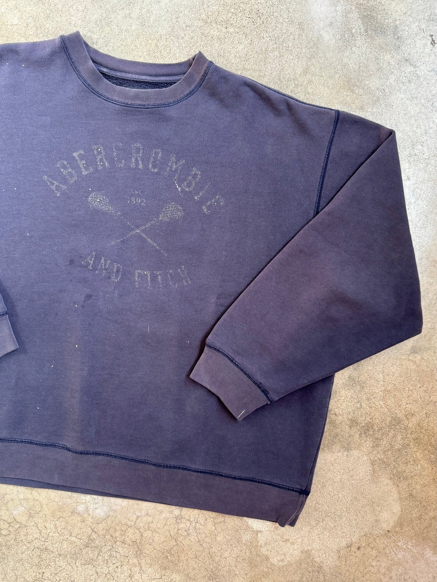 Vintage 1990s Abercrombie & Fitch Lacrosse Graphic Distressed Crewneck Sweatshirt | XL