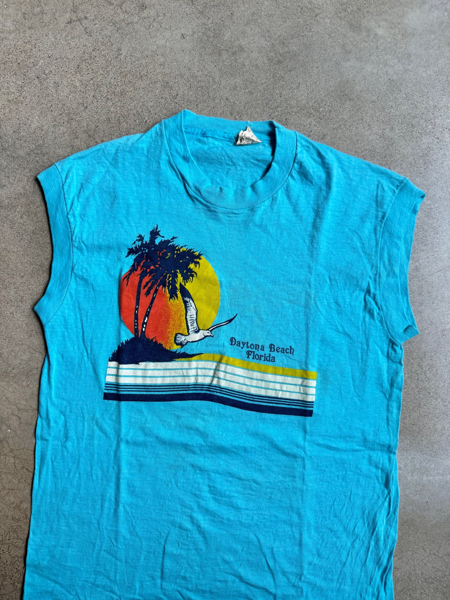 Vintage 1980s Blue Daytona Beach Florida Graphic Tank Top | Medium