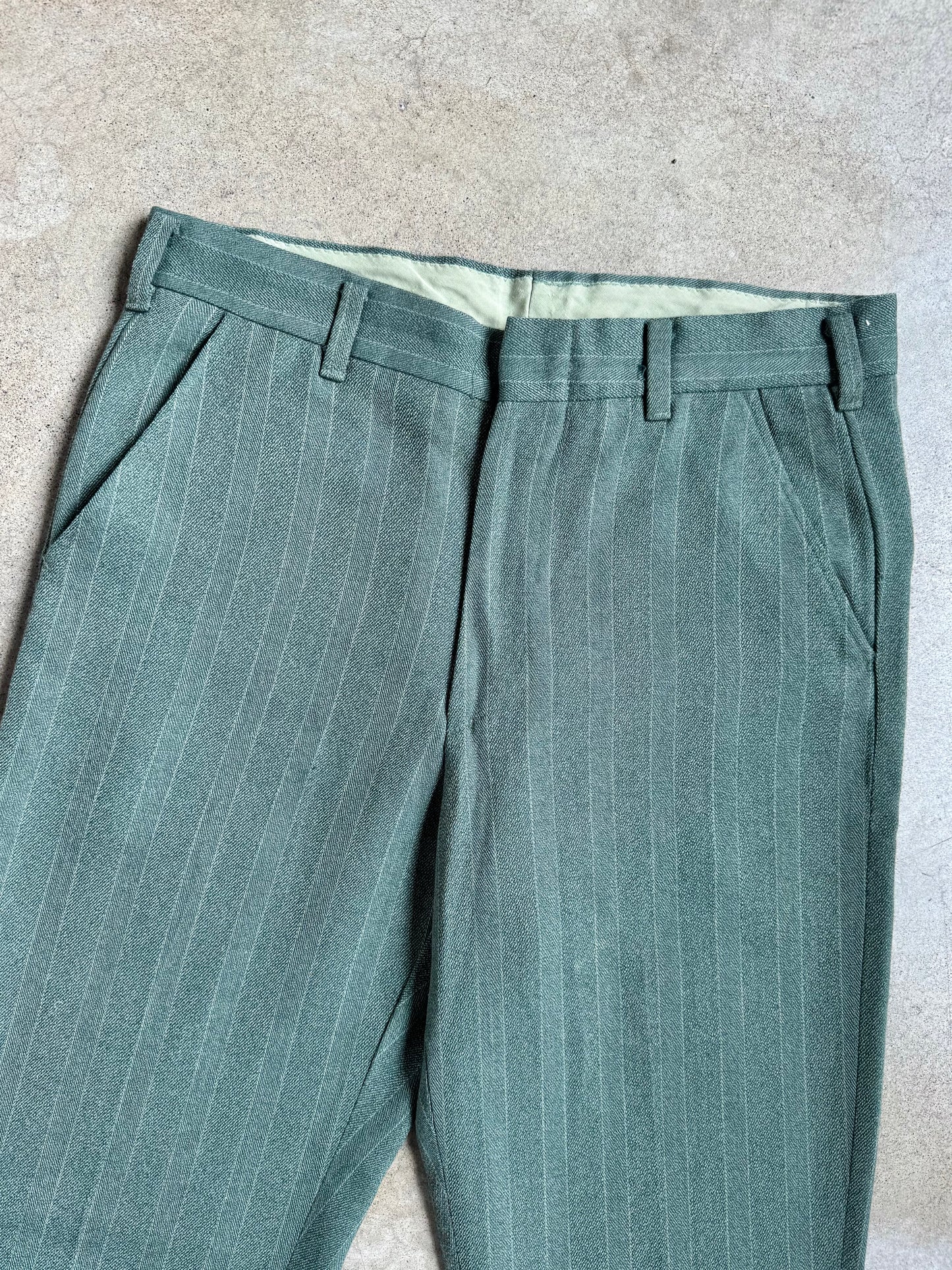 Vintage 1970s Levi’s Sta-Prest Slacks Green Pinstripe Trousers | Waist 34”