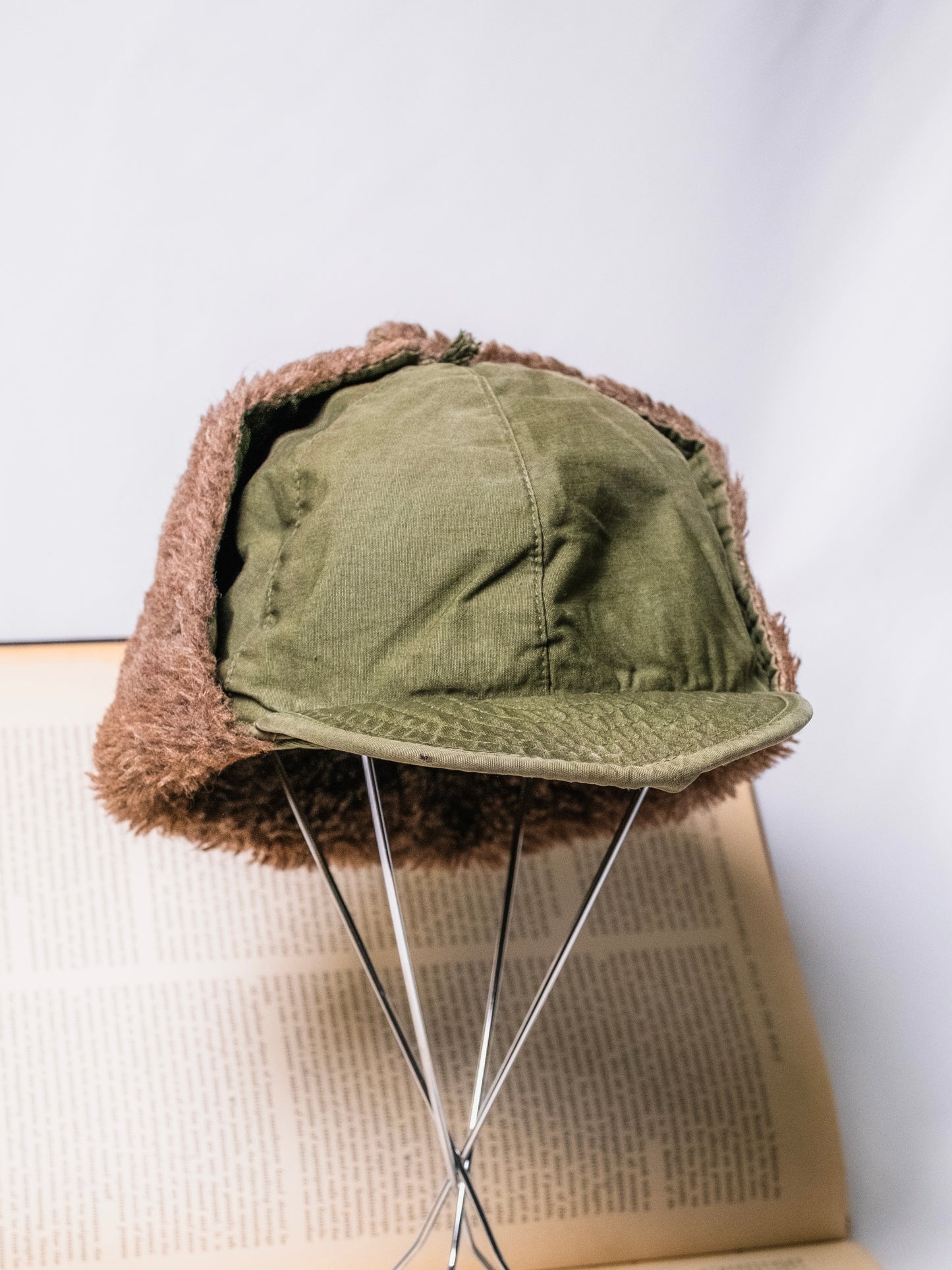 Vintage 1950s Military Issue Wool-Lined Green Field Cap