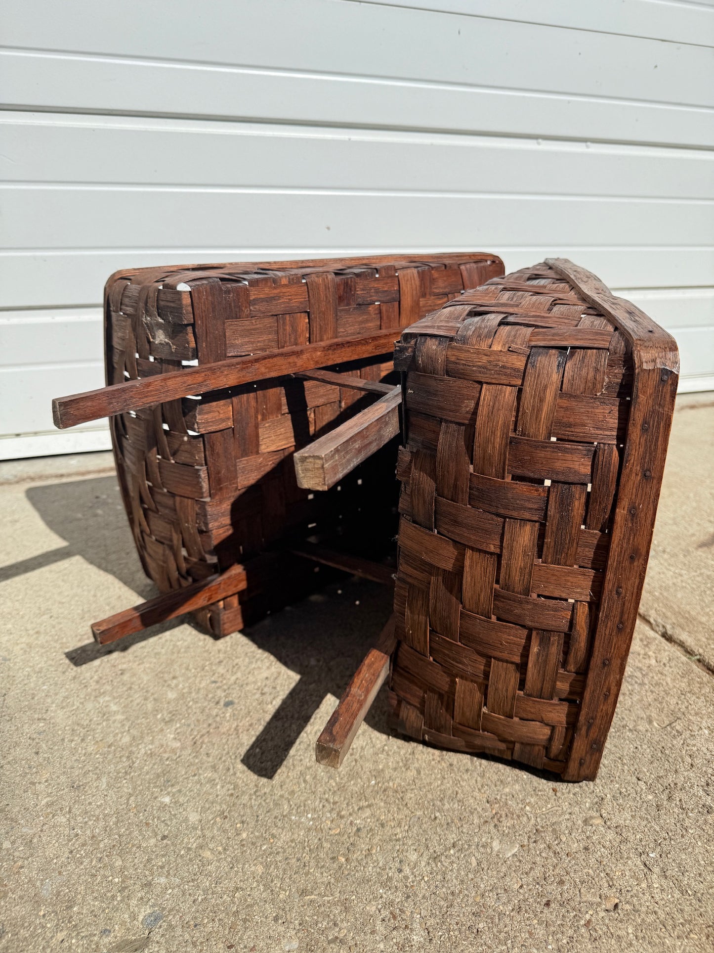 Antique 1920s Handmade Woven Two-Sided Magazine Rack