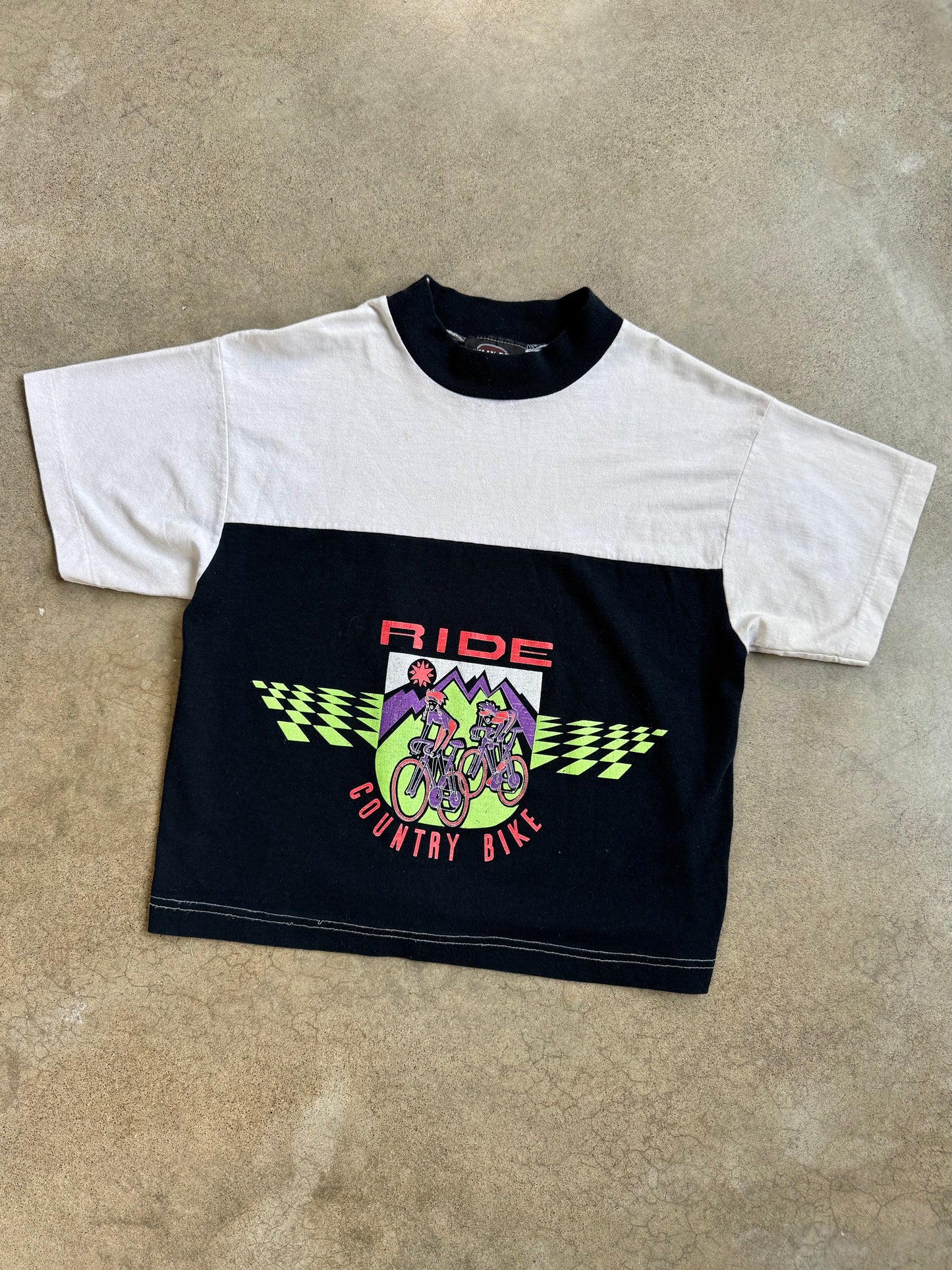 Vintage 1990s Willy-Dee Ride Country Bike Two-Tone Cropped Tee | Medium