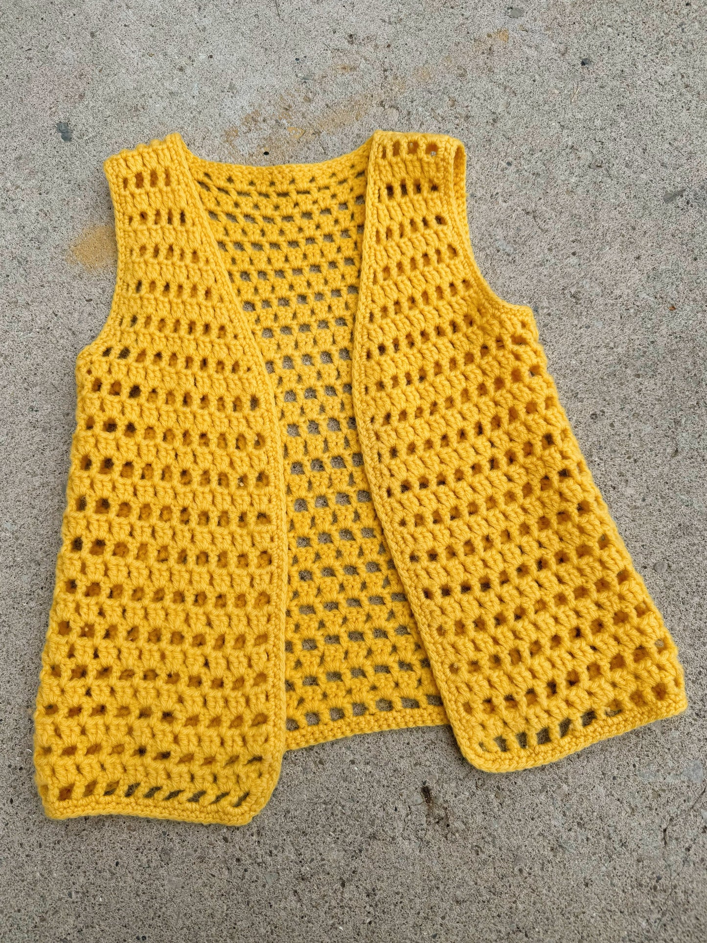 Vintage 1970s Handmade Yellow Crochet Vest