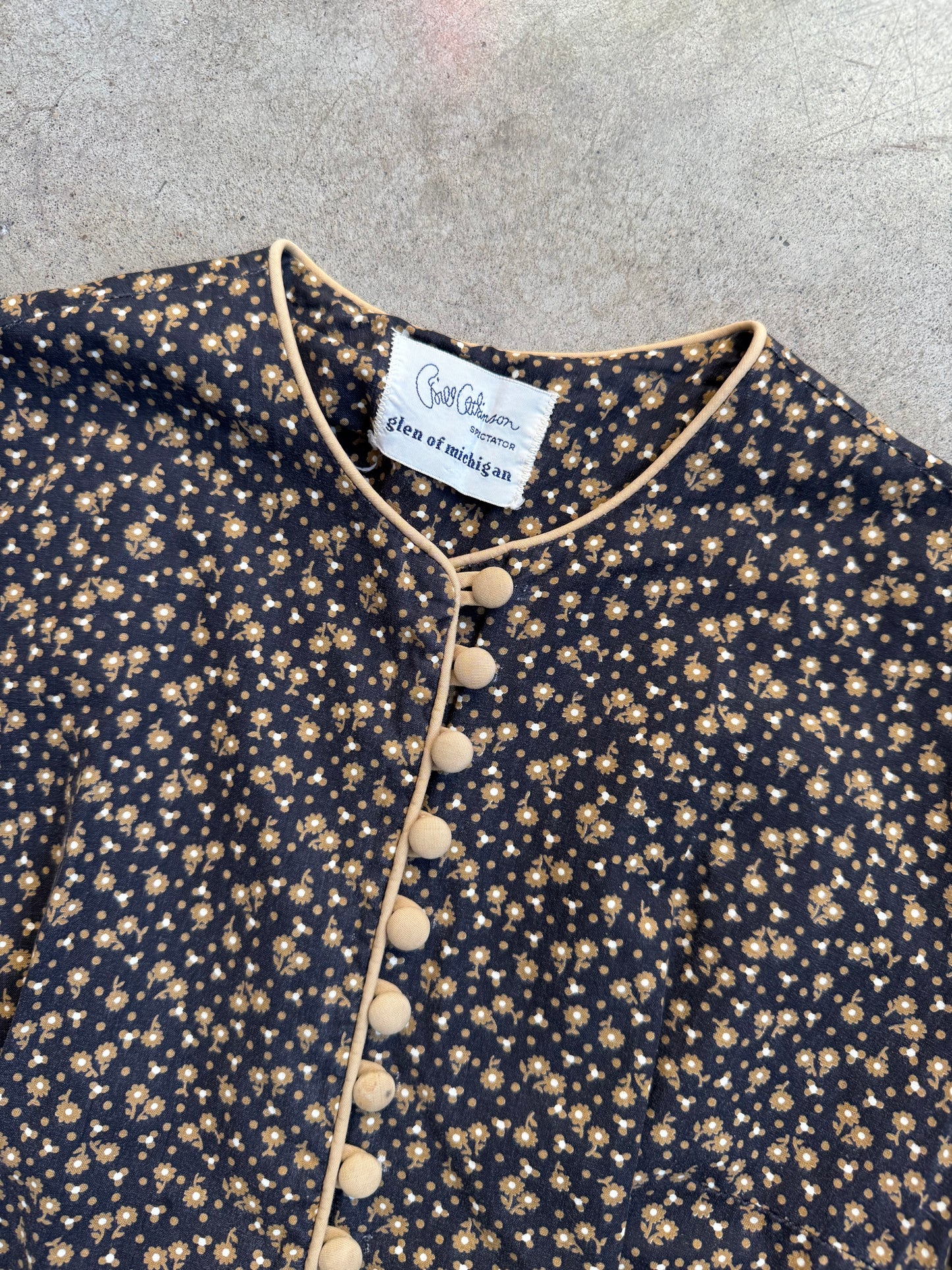 Vintage 1950s Bill Atkinson Glen of Michigan Floral Pattern Button-Up Pleated Dress | Small