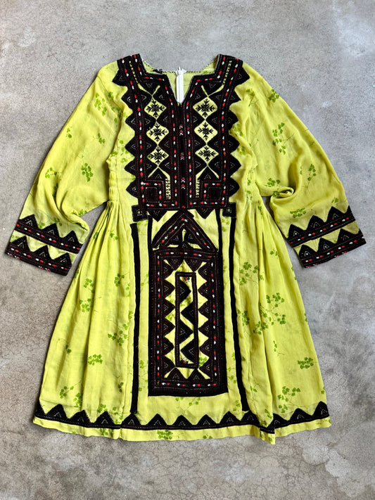 Vintage Green Afghan Balochi Embroidered Dress | Medium