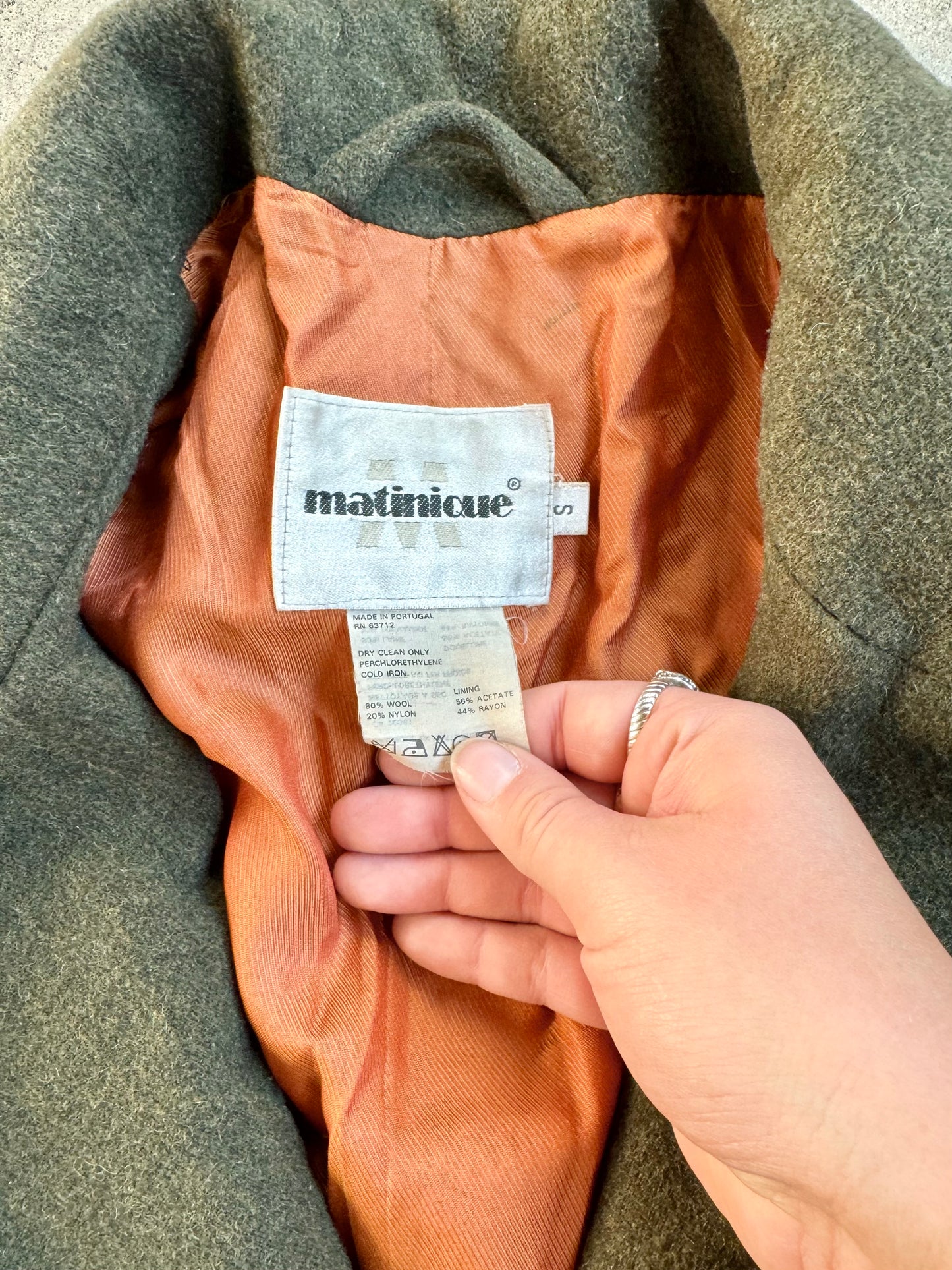 Vintage 1980s Matinique Green Wool Tie-Belt Overcoat | L/XL