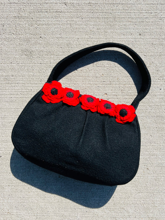 Lulu Guinness Felted Wool Red Floral Handbag