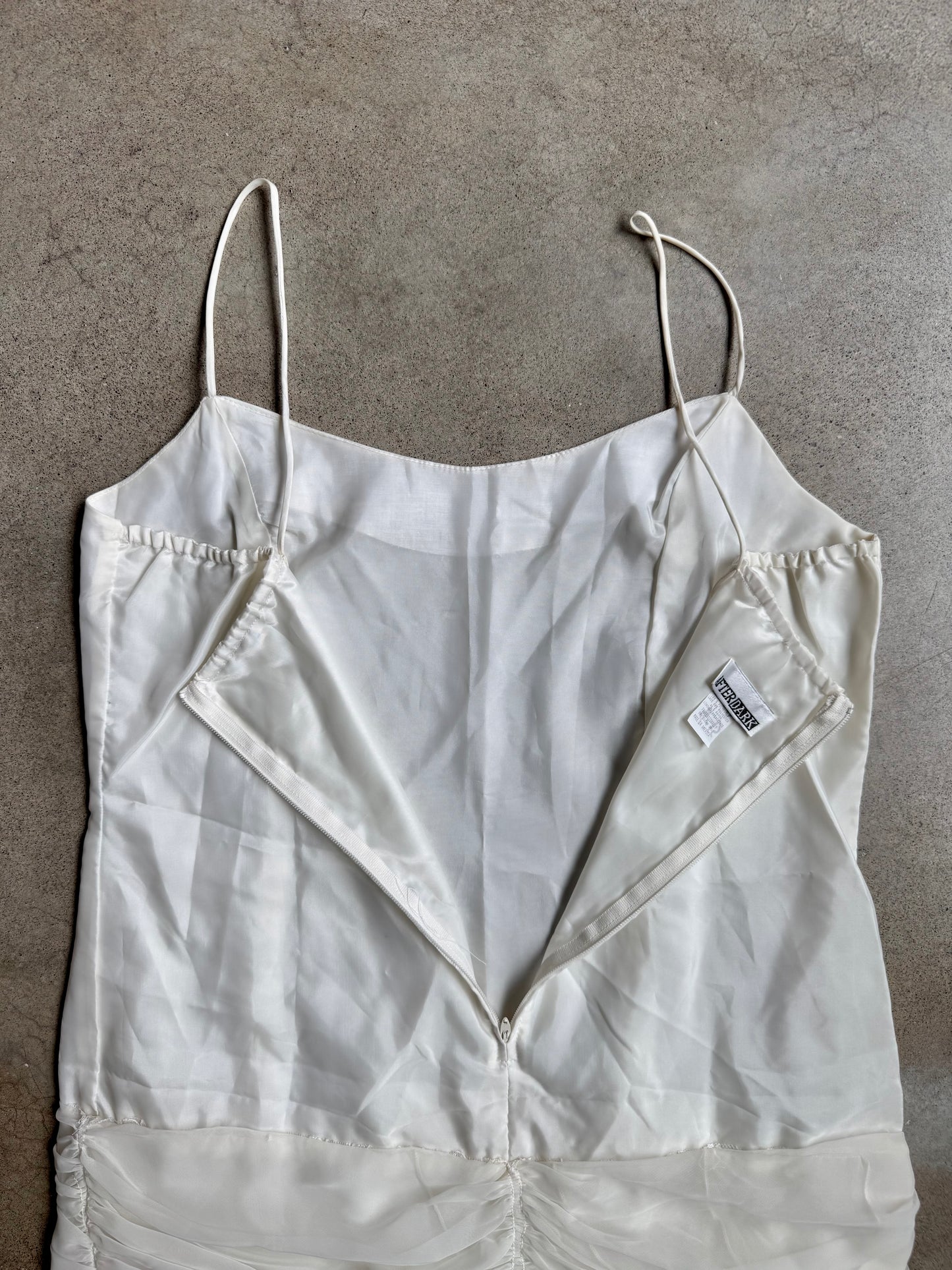 Vintage 1990s After Dark White Chiffon Ruffled Cocktail Dress | Large
