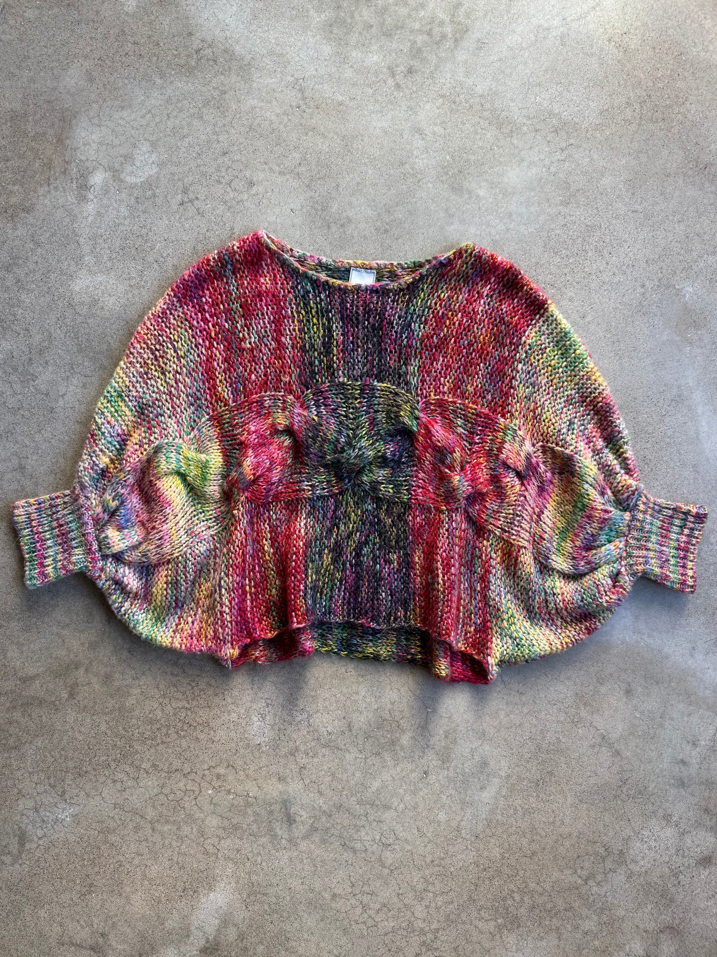 Puff & Bear Rainbow Speckled Knit Cropped Batwing Sweater | Small