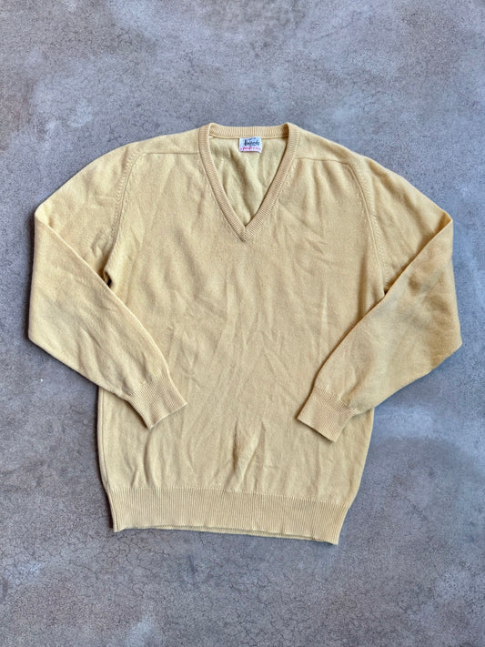 Vintage 1960s Harrods by Pringle Scotland Yellow 100% Cashmere V-Neck Sweater | Large