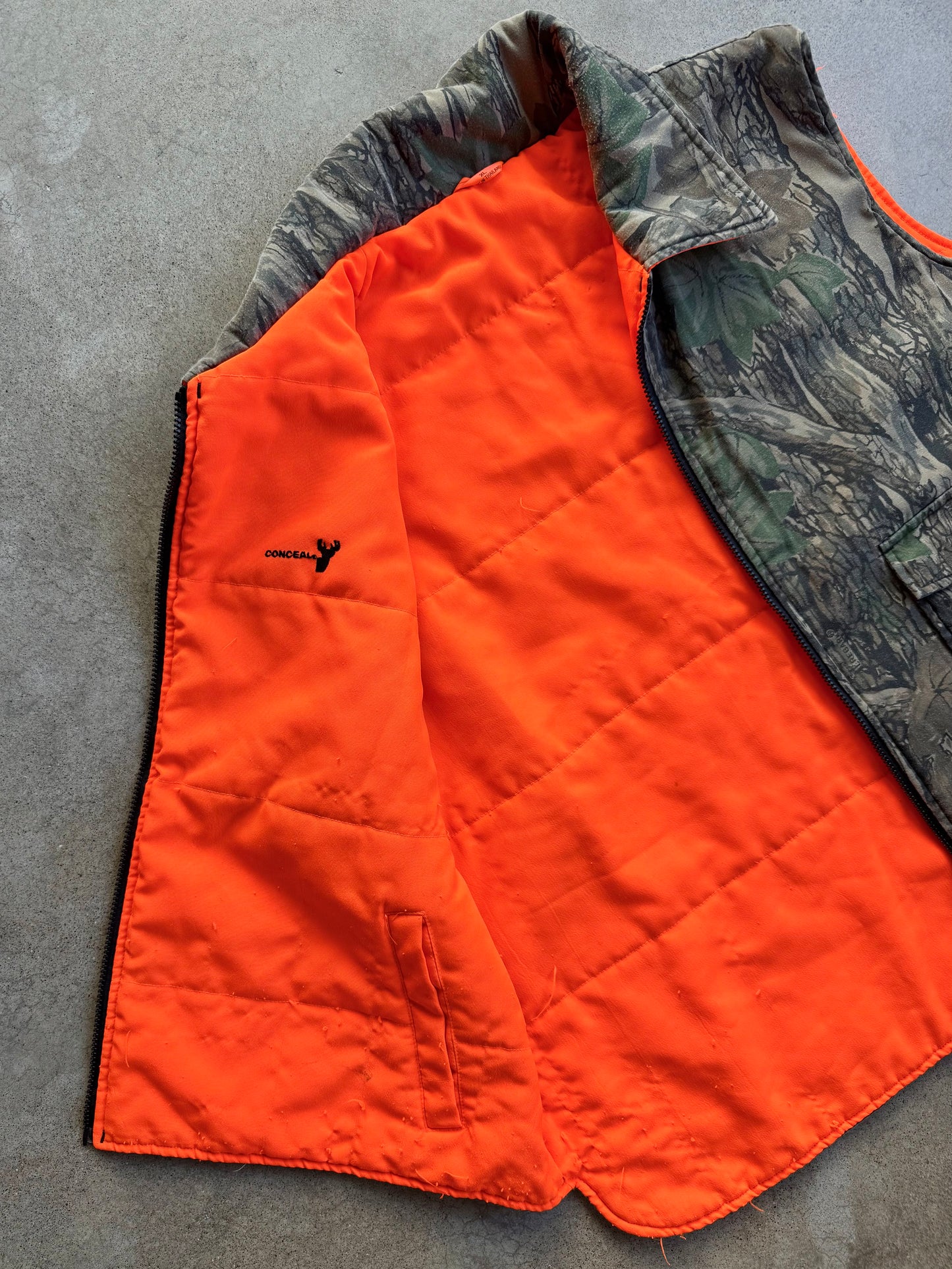 Vintage 1980s Winchester Reversible Conceal Orange Trebark Camo Hunting Vest | XL