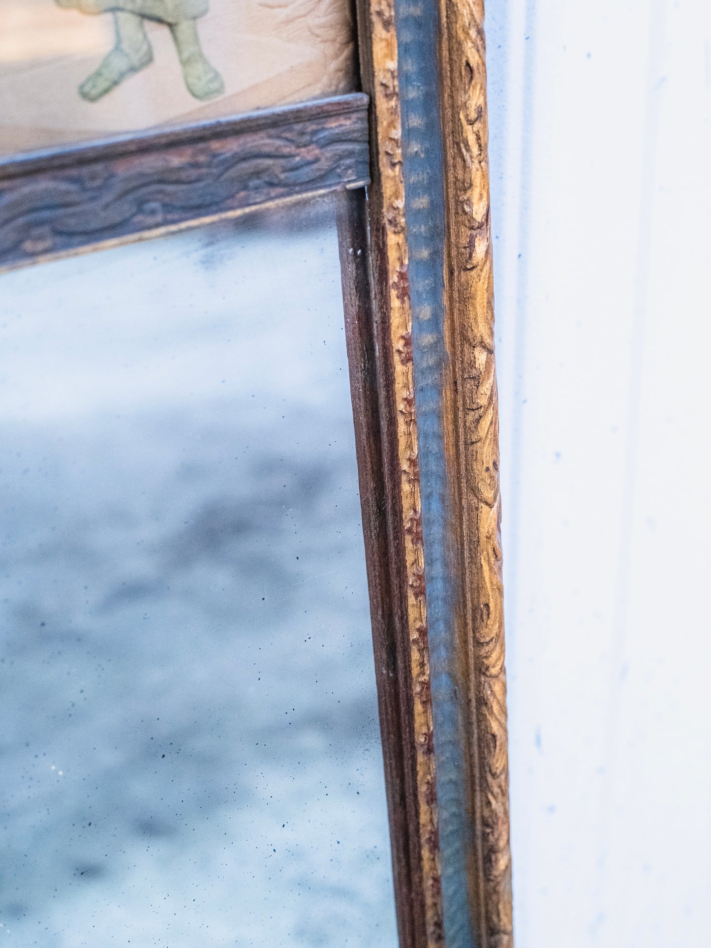 Antique 1900s Framed Jesus Christ Trumeau Mirror