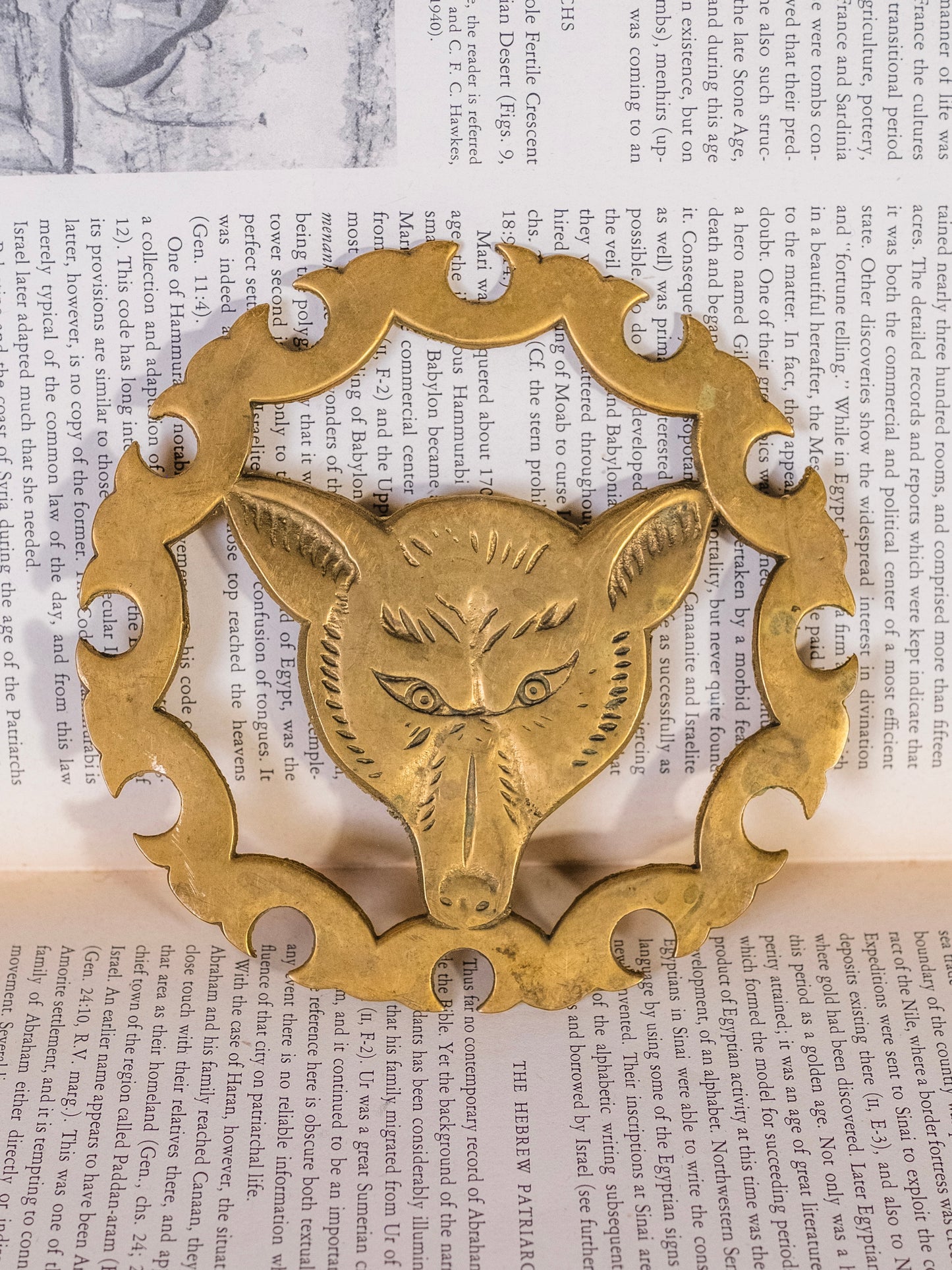Vintage Solid Brass Fox Head Trivet