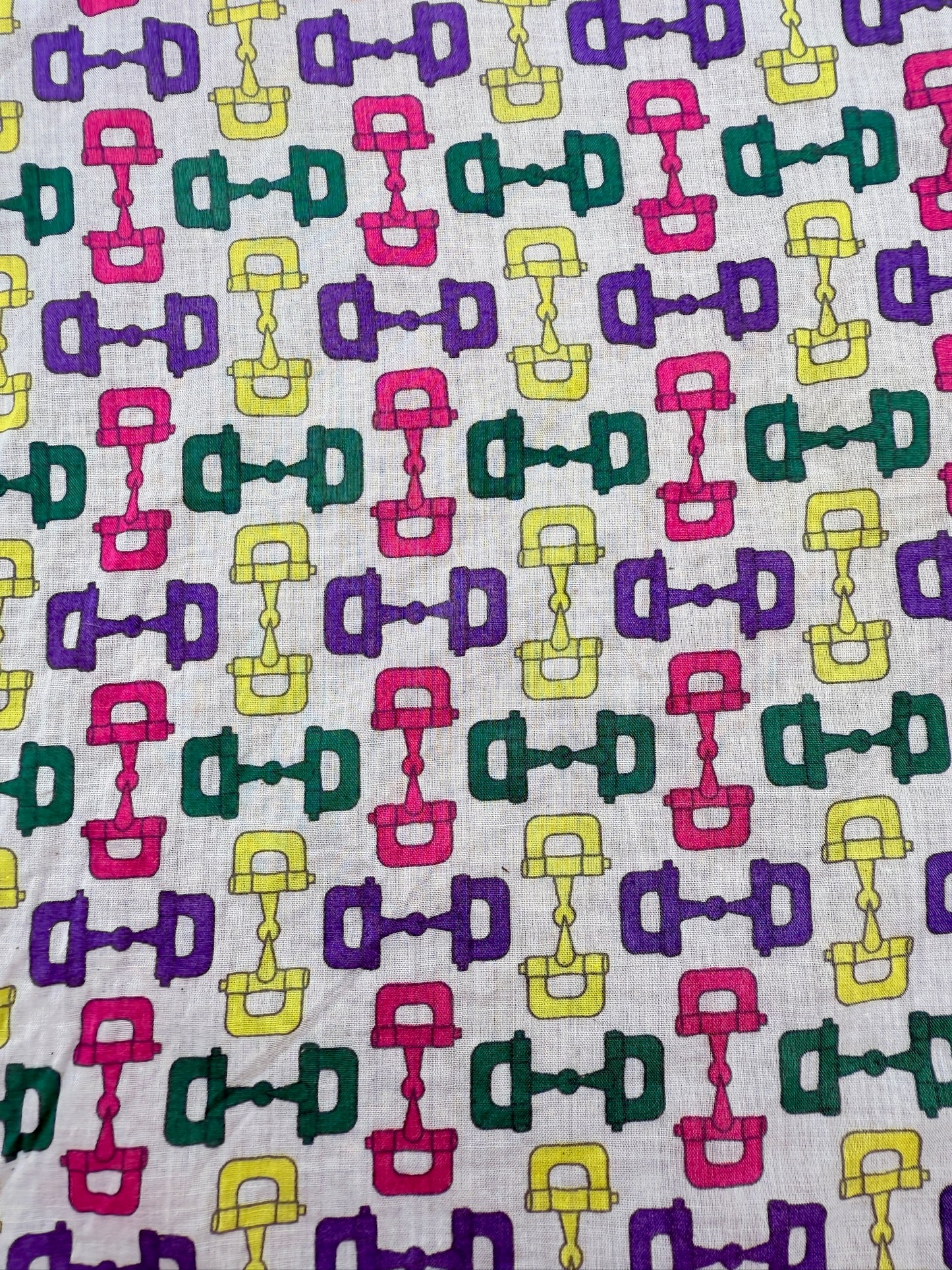 Vintage 1960s Gucci Horsebit Pattern Cotton Handkerchief