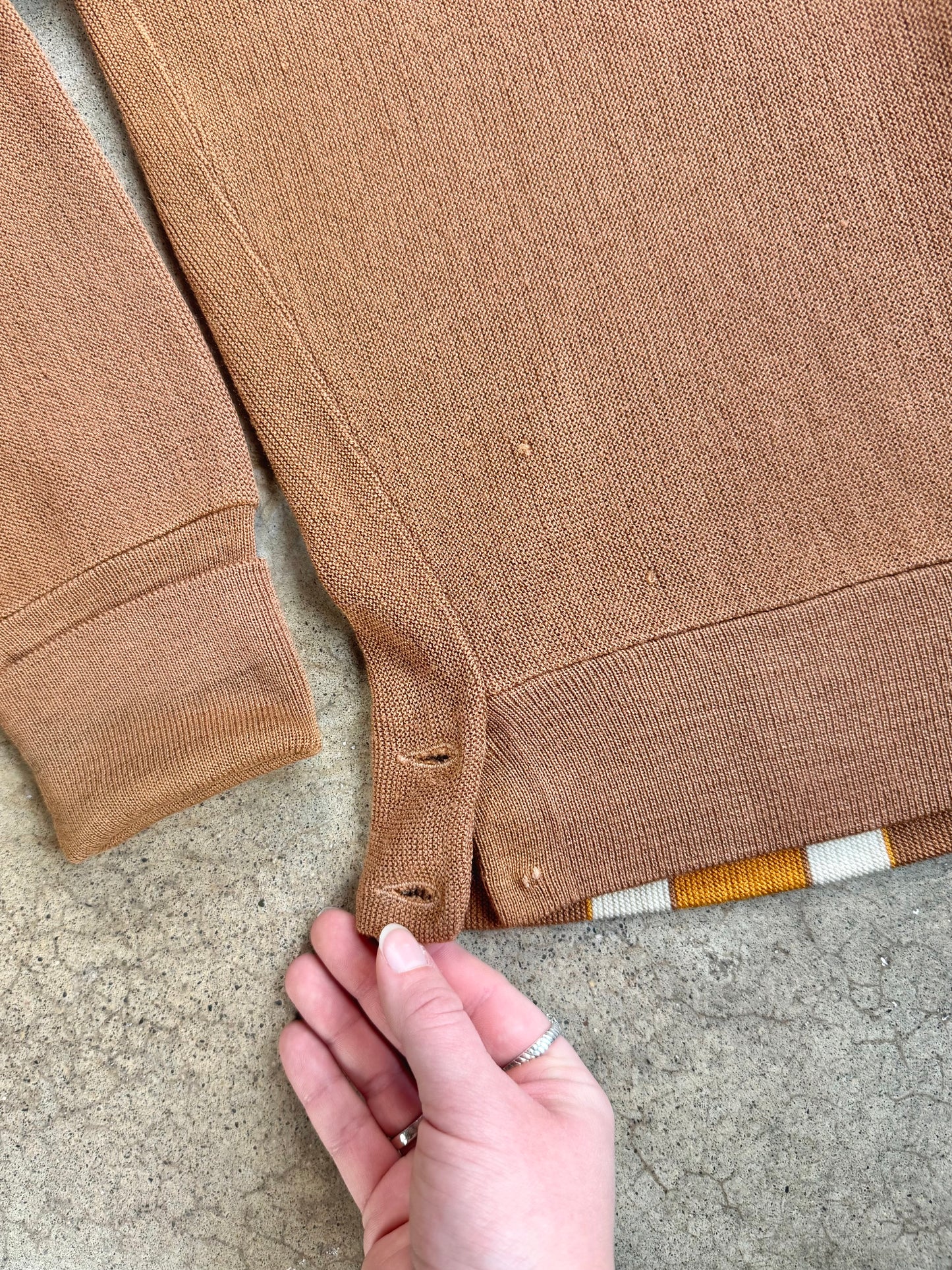 Vintage 1960s Ram California Creator Brown & Orange Striped Cardigan | Medium