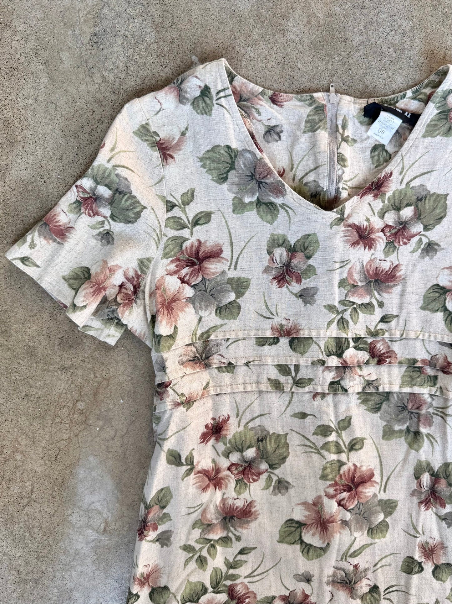 Vintage 1980s Jazz II Muted Floral Short Sleeve Maxi Dress | Medium