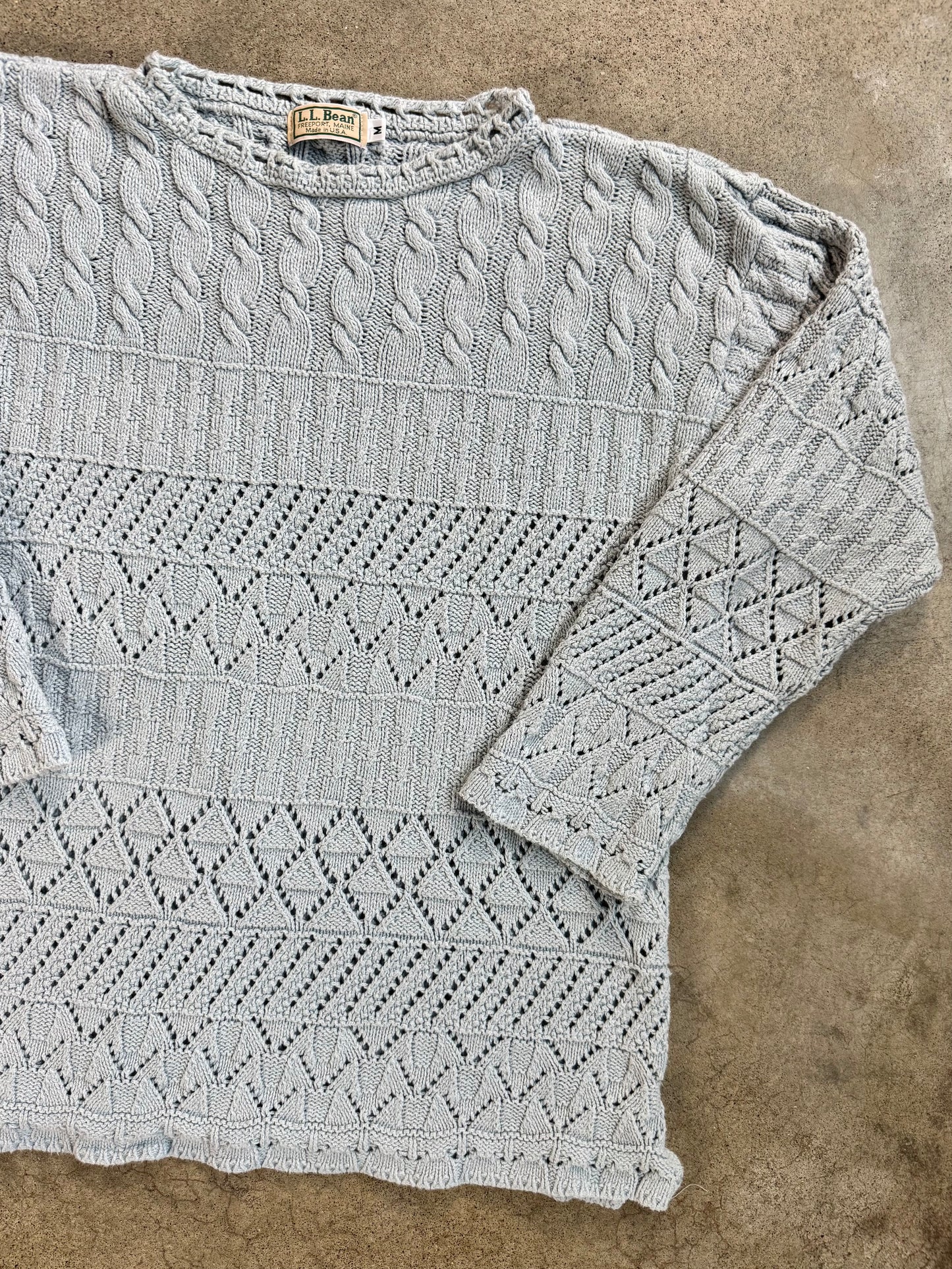 Vintage 1980s L.L. Bean Baby Blue Cotton Knit Sweater | Medium