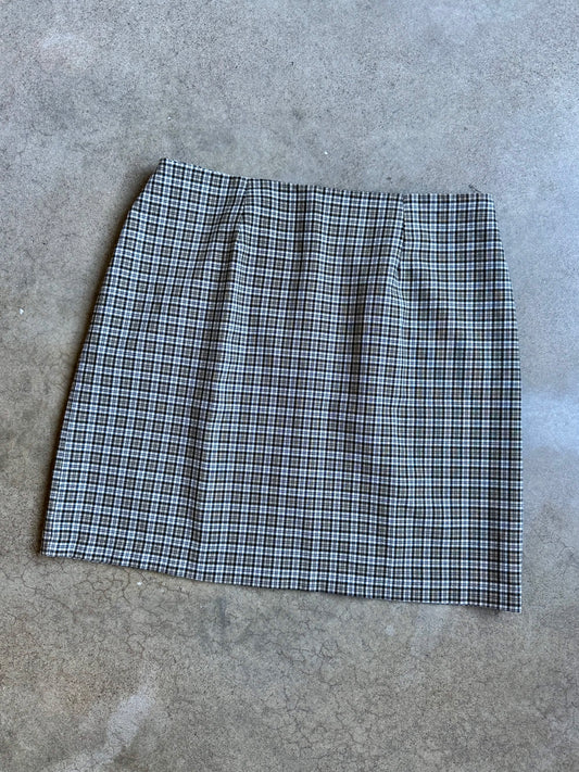 Vintage 1990s Neutral Plaid Mini Skirt | L/XL