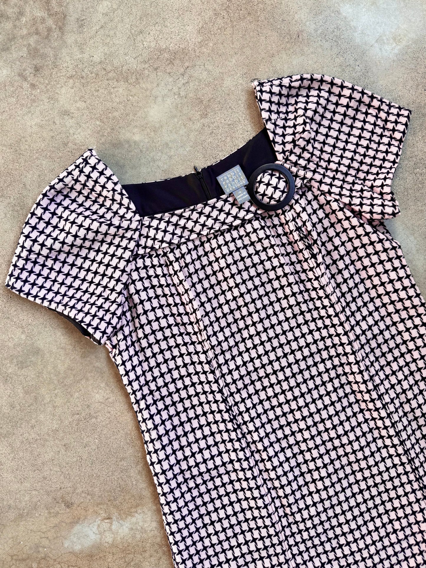 2000s Rabbit Designs Pink & Black Houndstooth Mod-Style Dress | L/XL