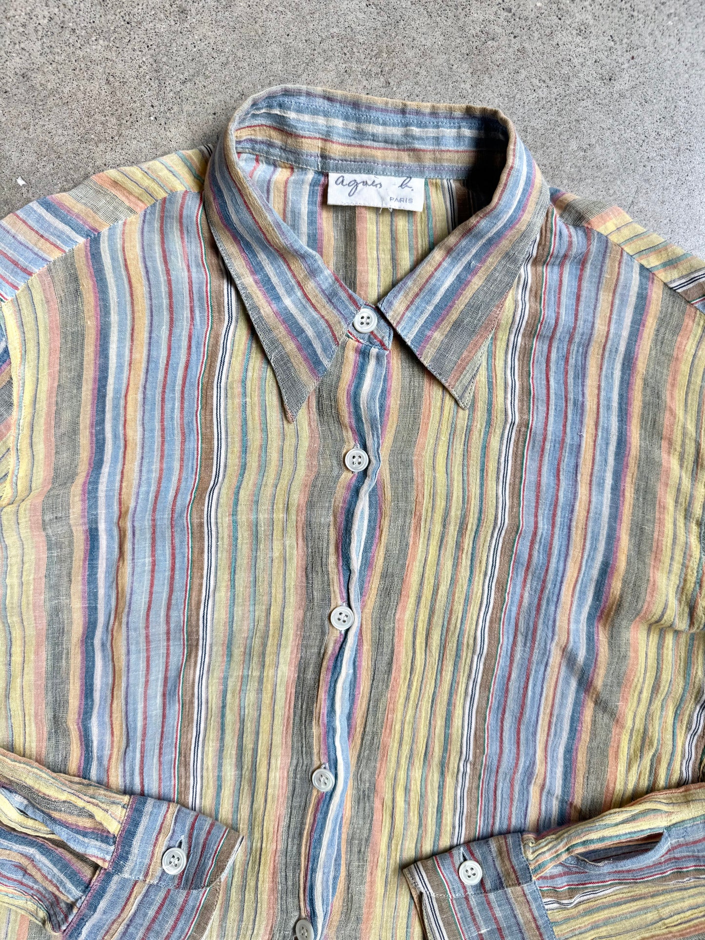 Vintage 1980s Agnés B. Paris Pastel Striped Gauze Blouse | S/M
