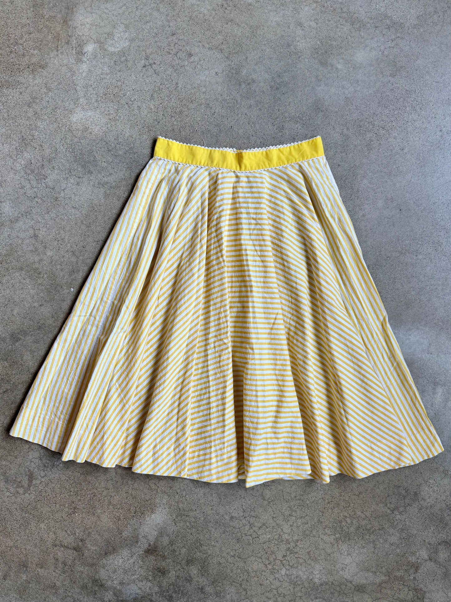 Vintage 1950s Handmade Yellow & White Striped Two-Piece Skirt Set | Small