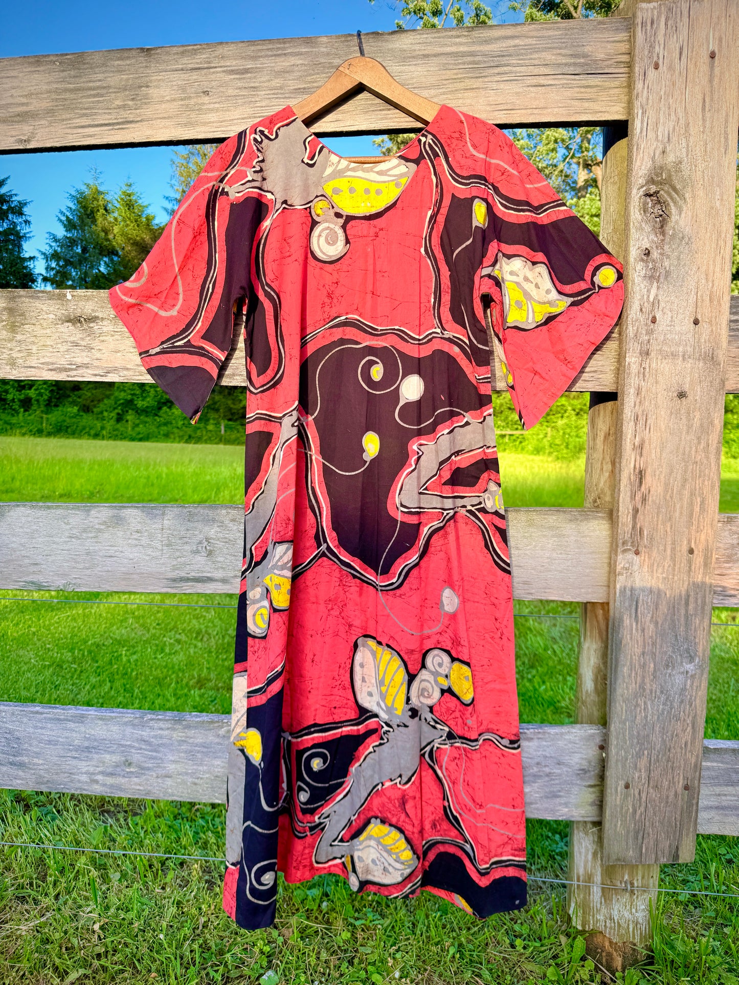 Vintage 1960s/70s Pink Abstract Print Cotton Kaftan Dress | S/M