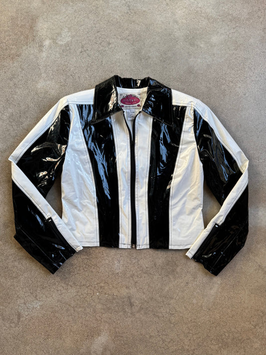 Vintage 1990s Highway Black & White Cropped Vinyl Jacket | Small
