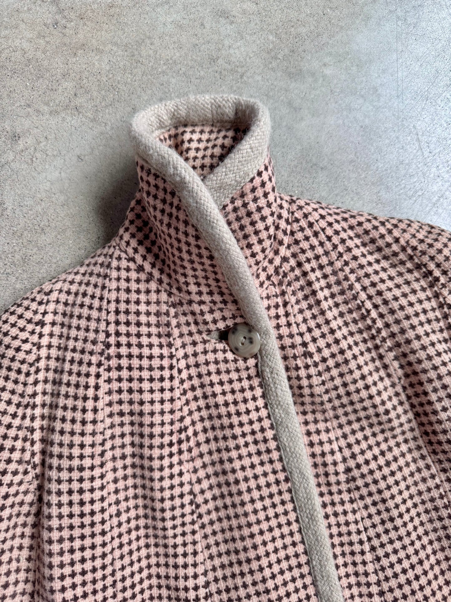 Vintage 1960s Handmade Wool Tweed High-Neck Cape