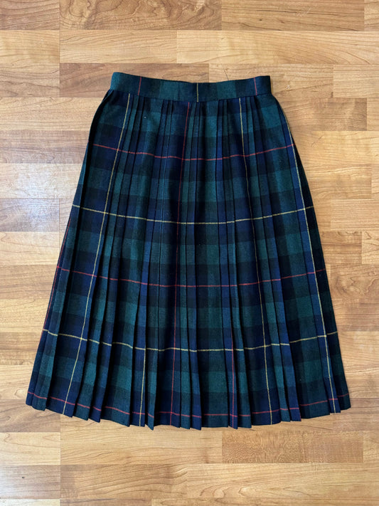 Vintage 1960s Present Co. Dark Plaid Pleated Skirt | Waist 26”