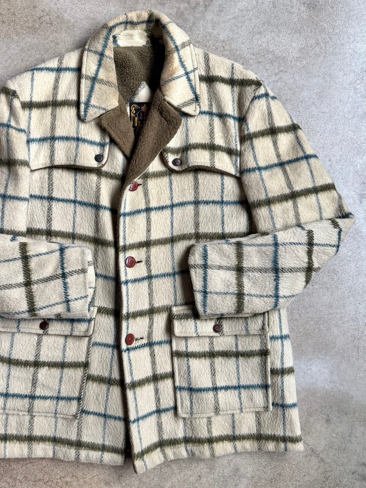 Vintage 1970s H.I.S. Sportswear Faux Fur Lined Plaid Wool Rancher Jacket | Large