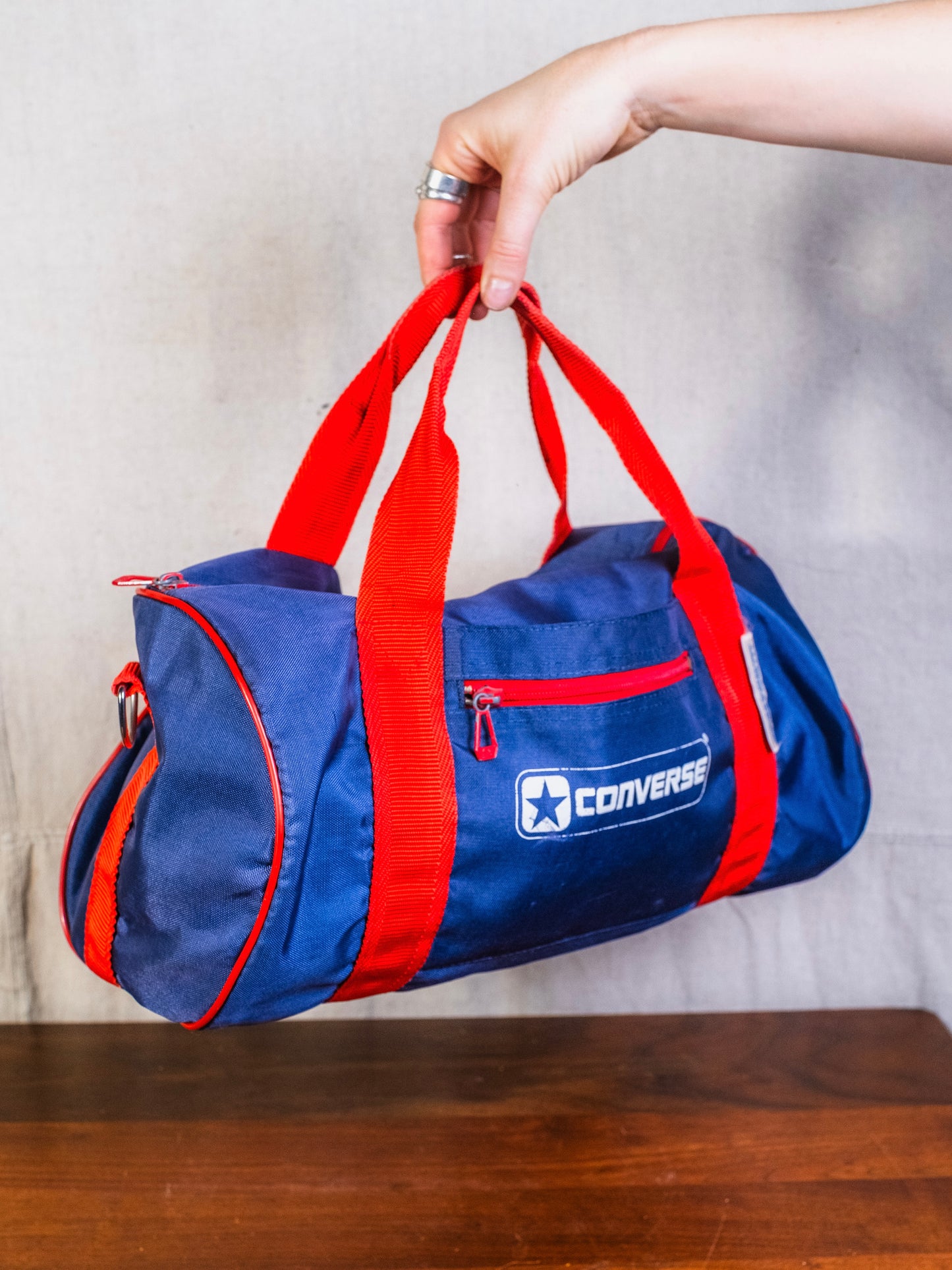 Vintage 1990s Converse Navy Blue & Red Small Duffel Bag